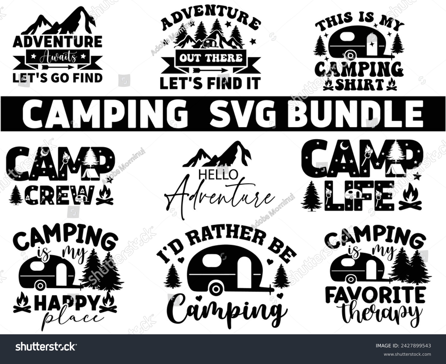 SVG of Camping Design bundle,Happy Camper Svg,Camping Svg,Adventure Svg,Hiking Svg,Camp Saying,Camp Life Svg,Svg Cut Files, Png,Mountain T-shirt,Instant Download svg