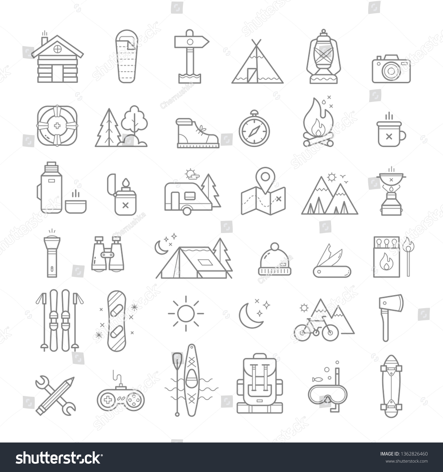 Camping Lineart Icon Pack Vector Illustration Stock Vector (Royalty ...