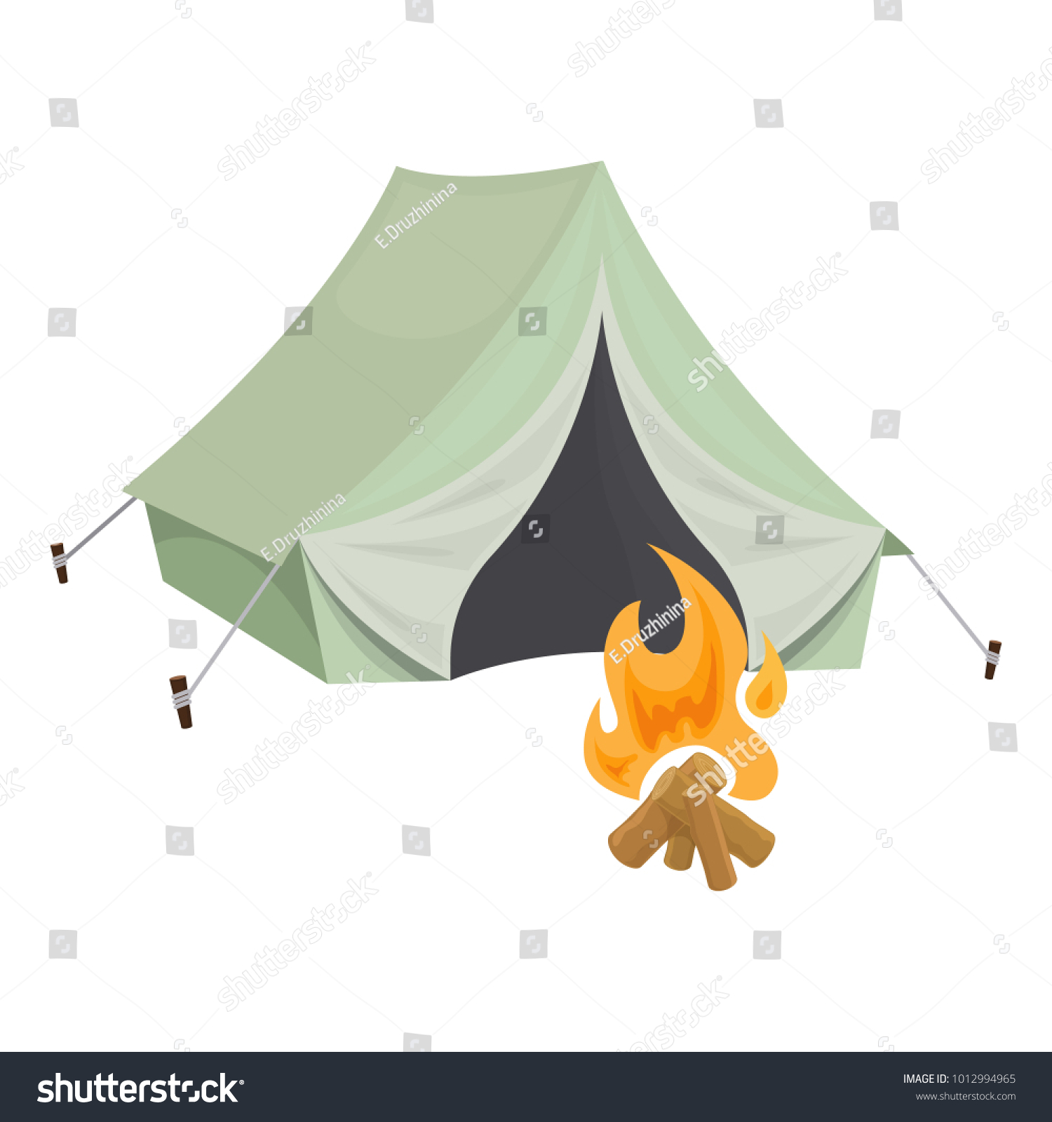 Camping Tent Tourism Bonfire Cartoon Illustration Stock Vector (Royalty ...