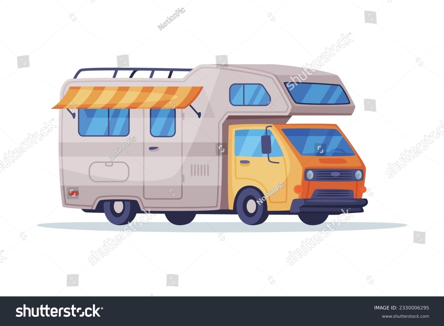SVG of Camping trailer truck with awning. Recreational vehicle van, mobile home on wheels vector illustration svg