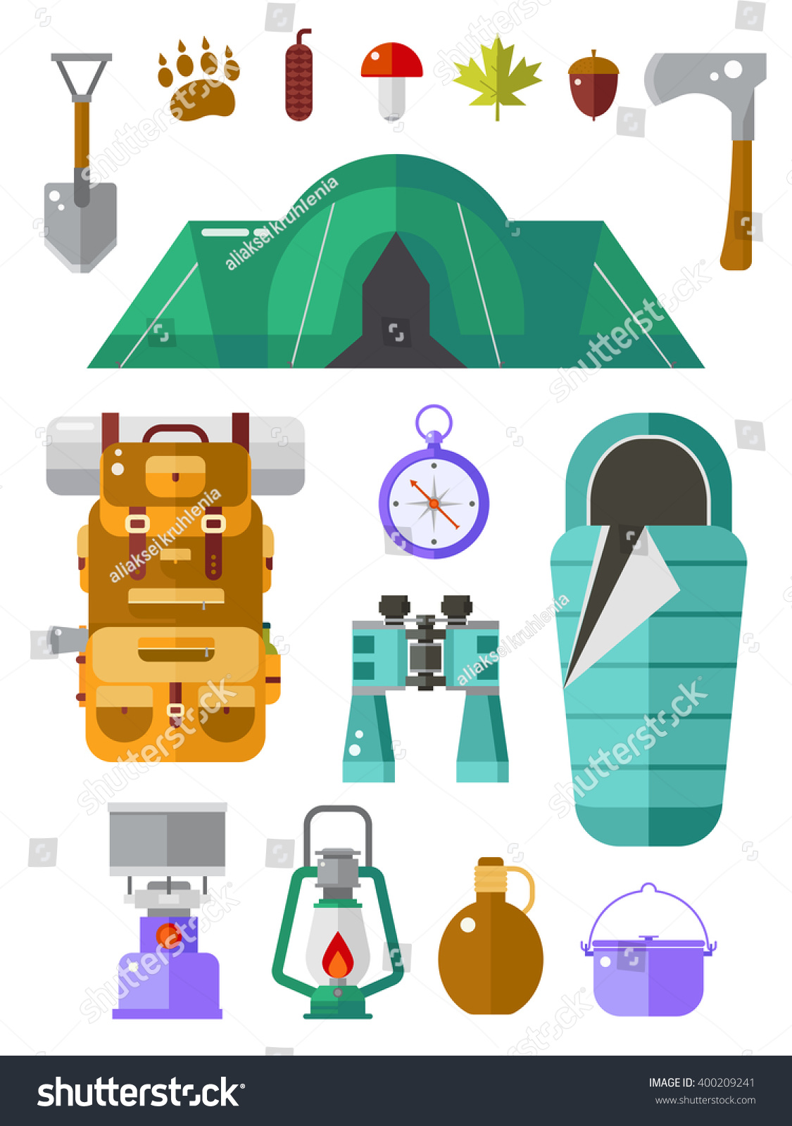 Camping Vector Icons Collection. Basecamp Kit. Hiking Equipment. Camp ...