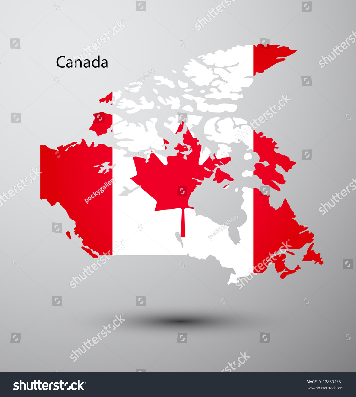 Canada Flag On Map Of Country Stock Vector Illustration 128594651 ...