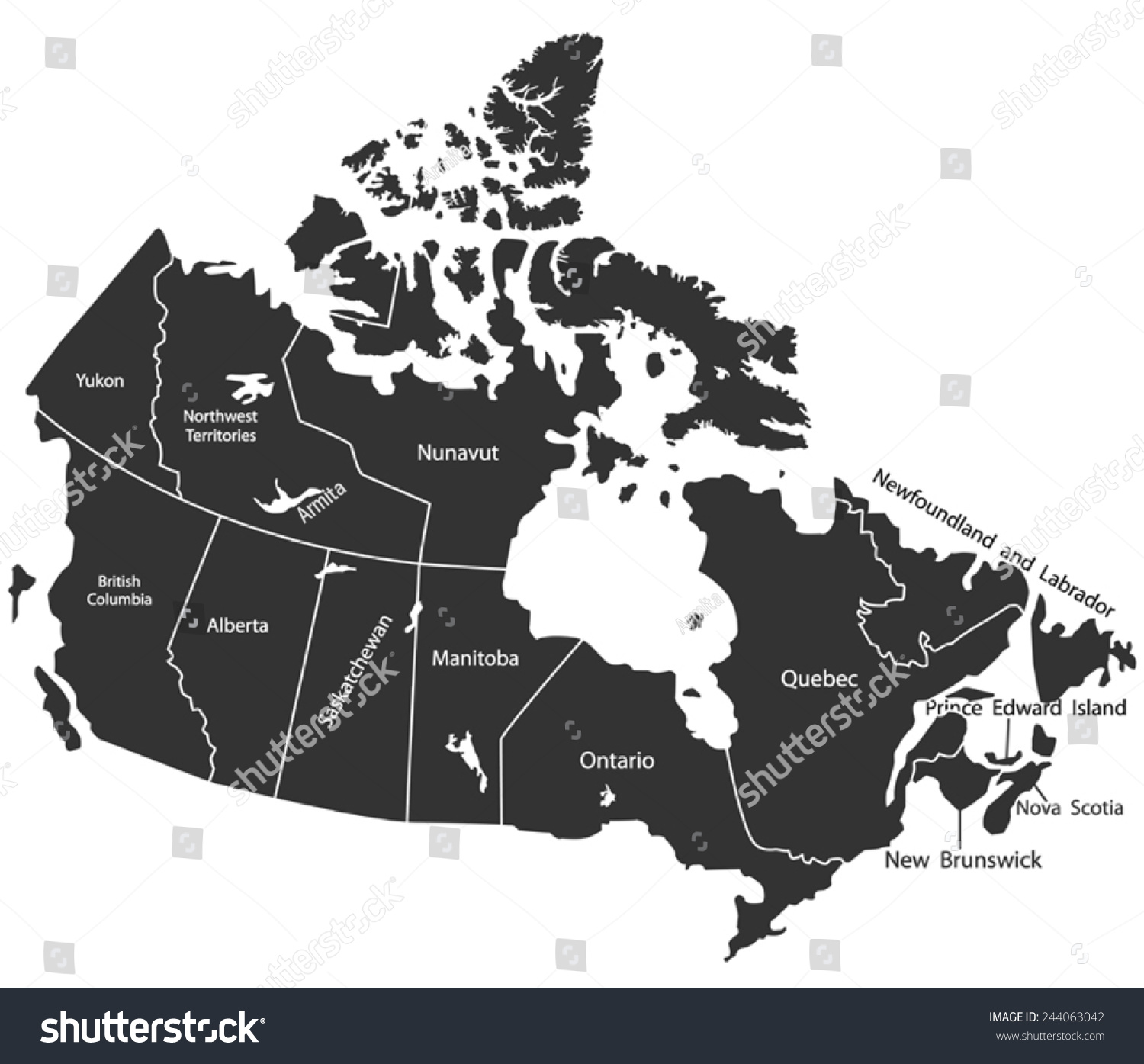 Canada Map Stock Vector (royalty Free) 244063042 