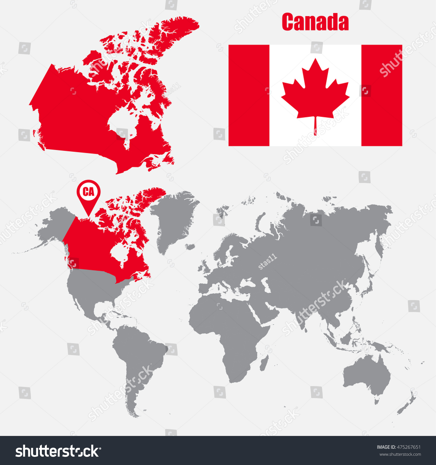 Canada Map On World Map Flag Stock Vector (Royalty Free) 475267651