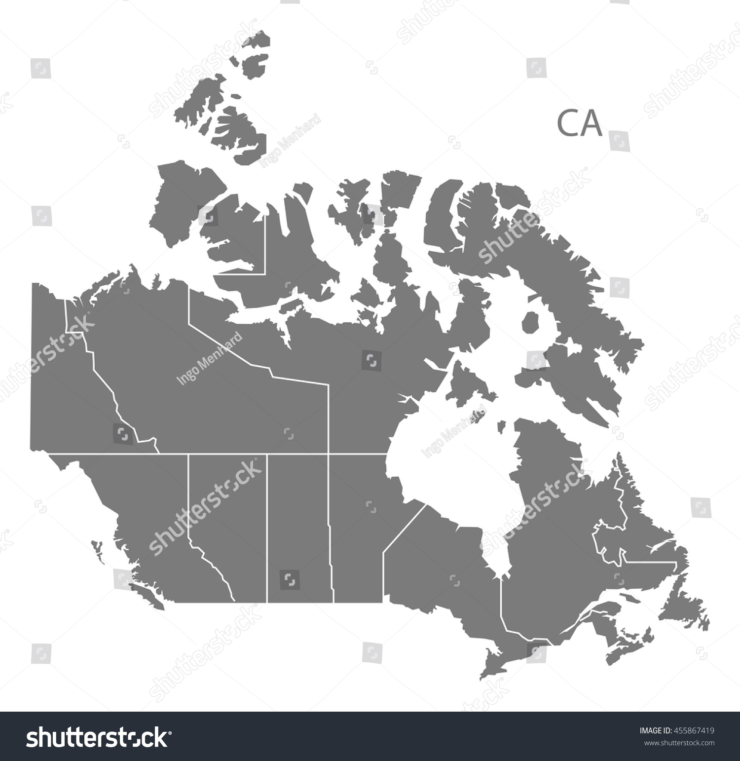 Canada Regions Map Grey Stock Vector (Royalty Free) 455867419 ...