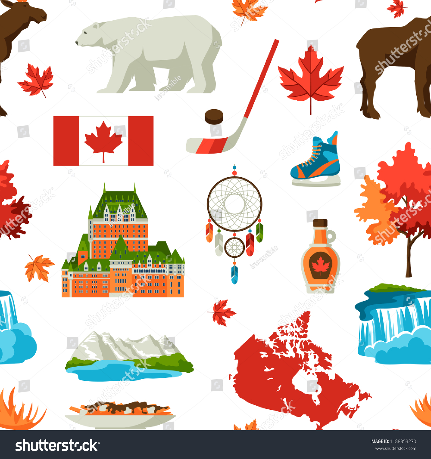 Canada Seamless Pattern Canadian Traditional Symbols Stock Vector ...