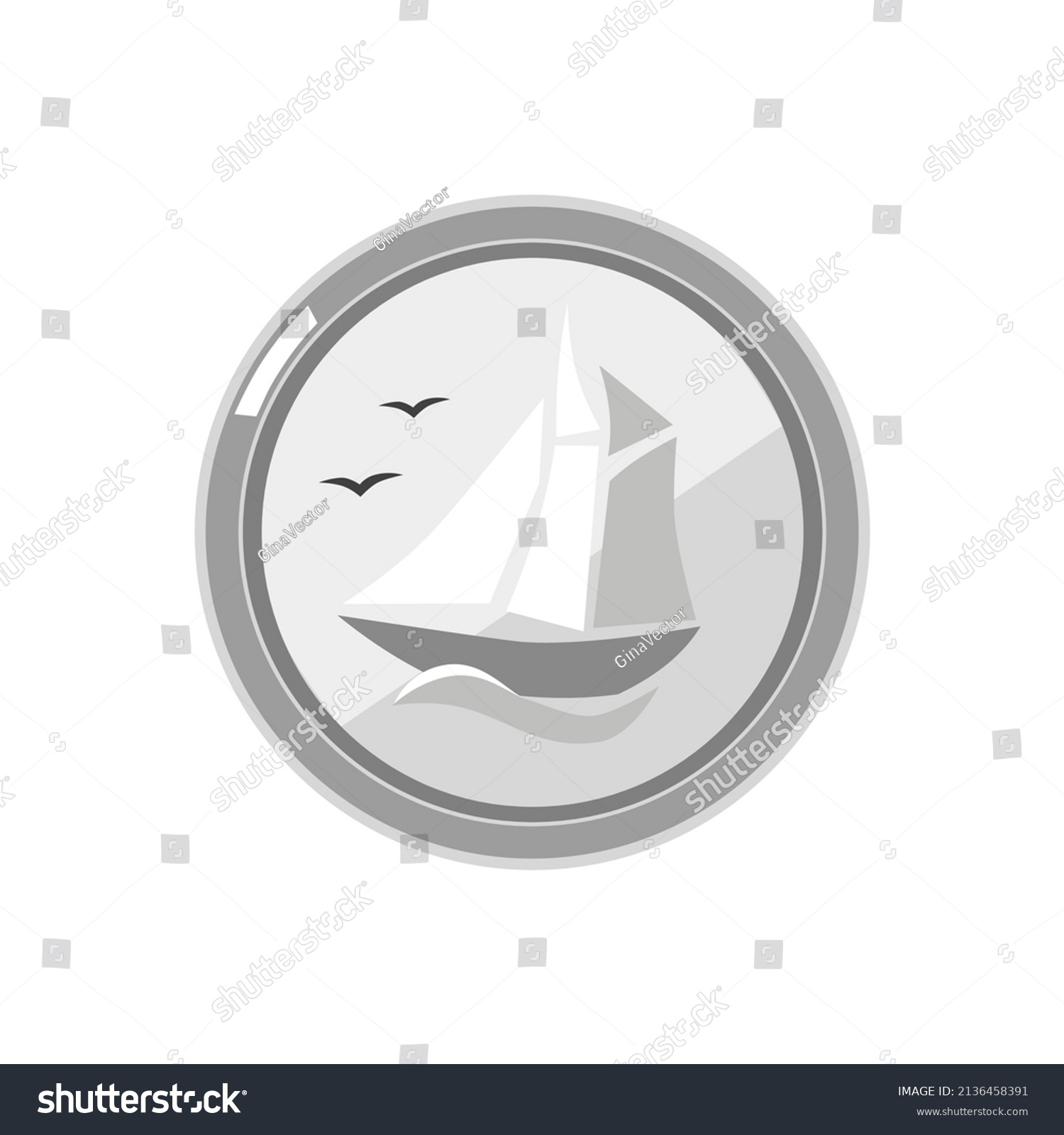 SVG of Canadian Dime. Canadian Dime with a drawing of a yacht on the back. Money, good luck symbol, business, crisis.  Vector flat illustration, cartoon style. svg