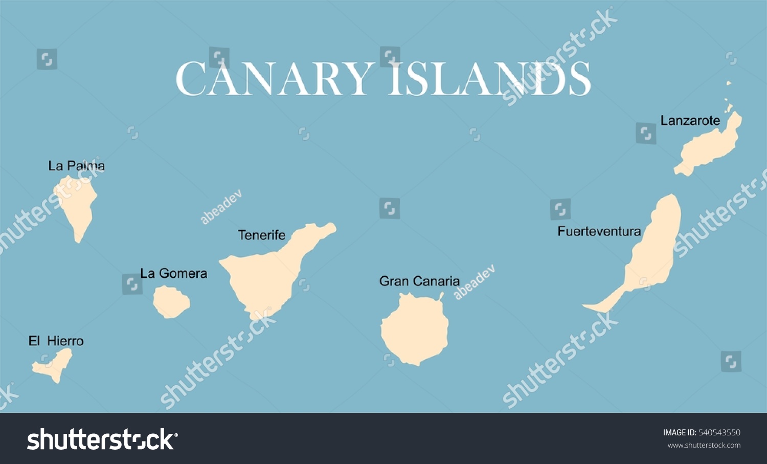 Canary Islands Vector Map Stock Vector 540543550 - Shutterstock