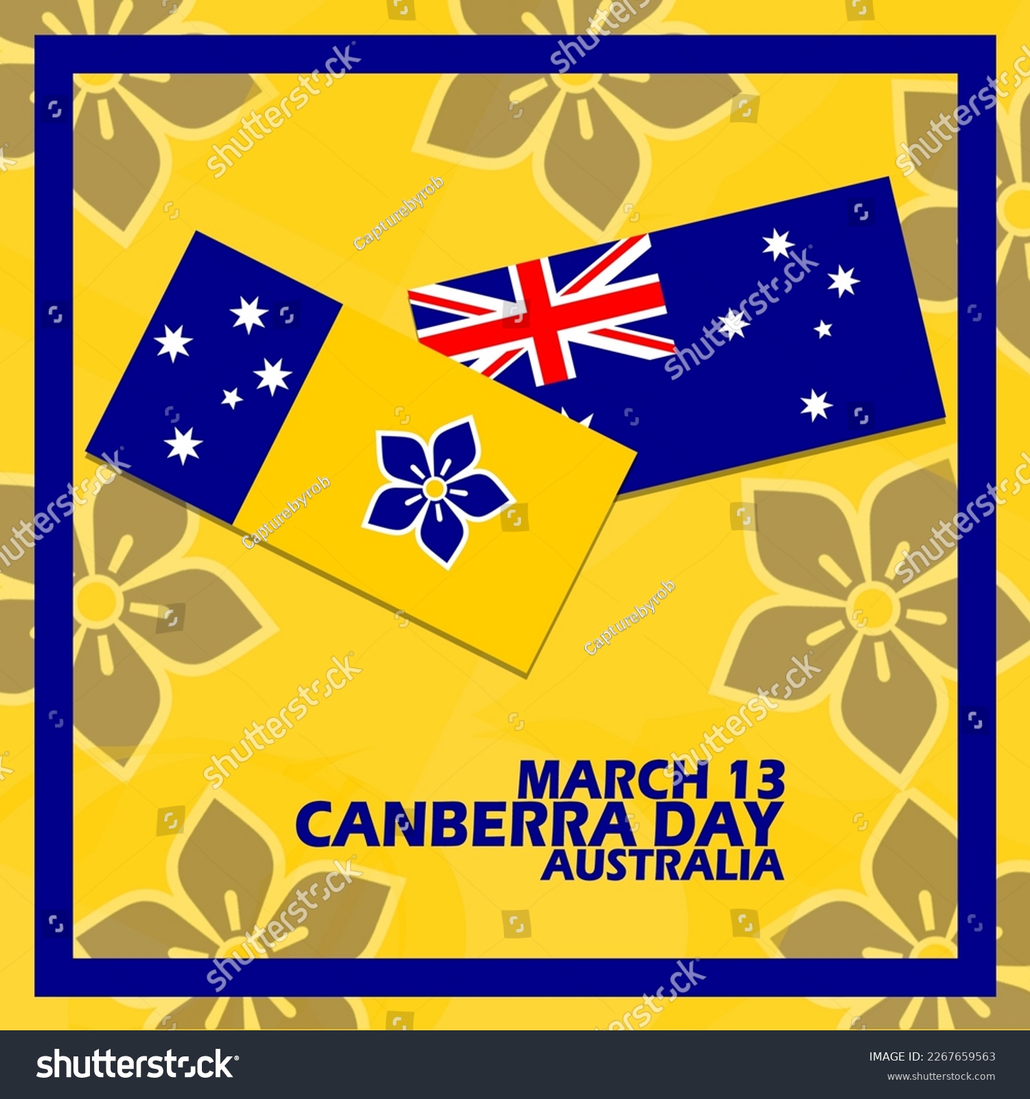 SVG of Canberra flag and Australian flag with bold text in a frame on a yellow background to commemorate Canberra Day on March 13 in Australia svg