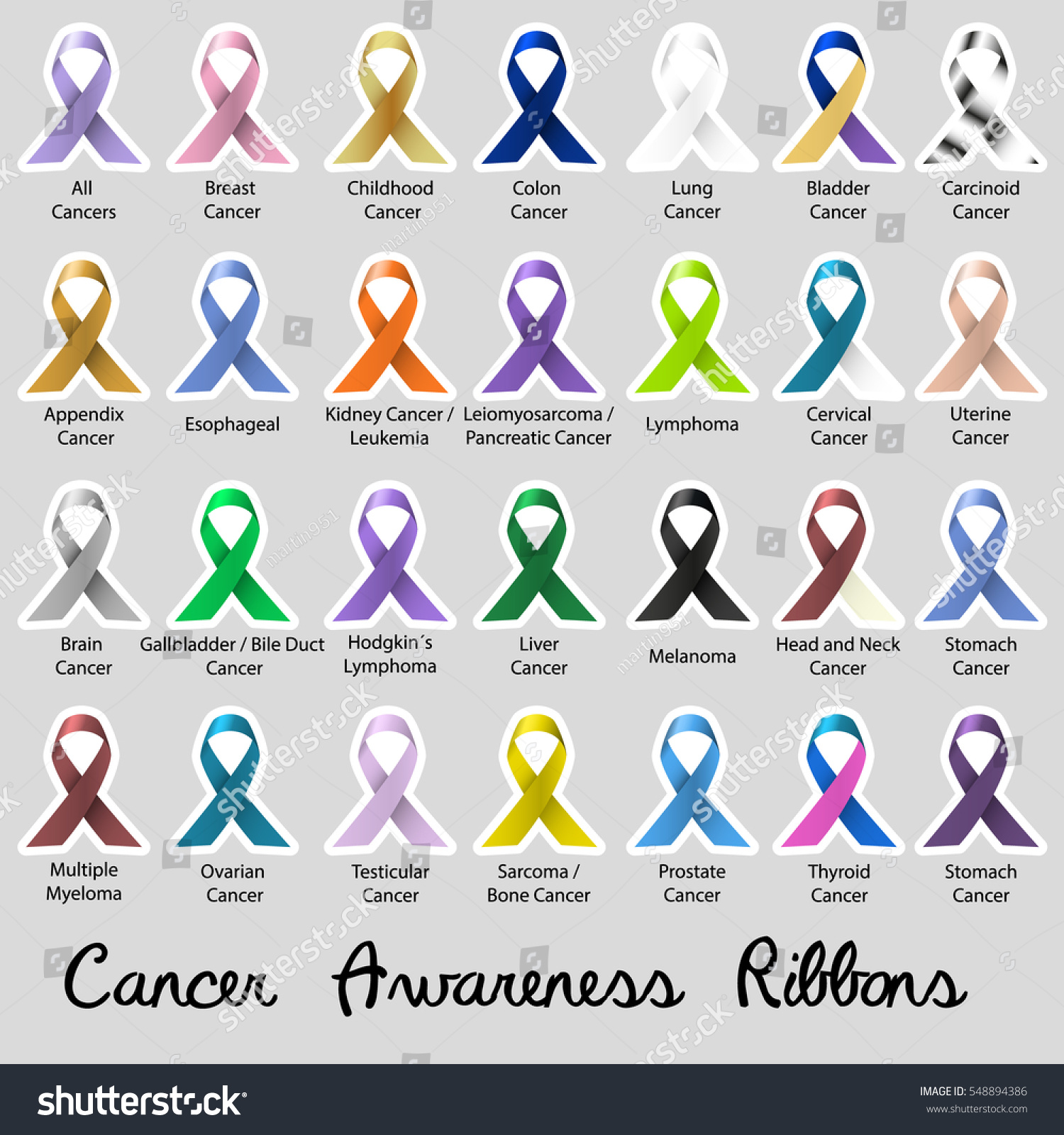 Cancer Awareness Various Color Shiny Ribbons Stock Vector 548894386 ...