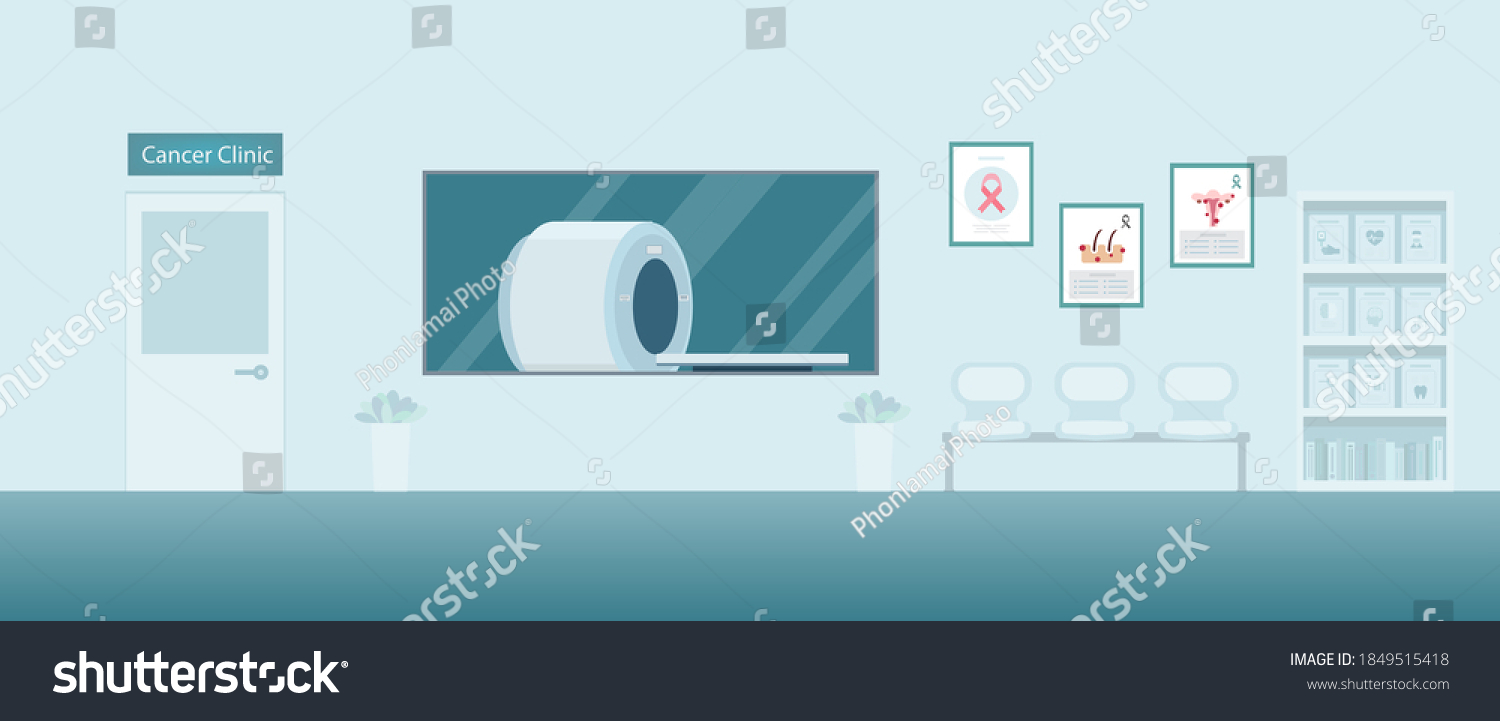 SVG of Cancer clinic interior with ct scan machine and waiting area flat design vector illustration svg