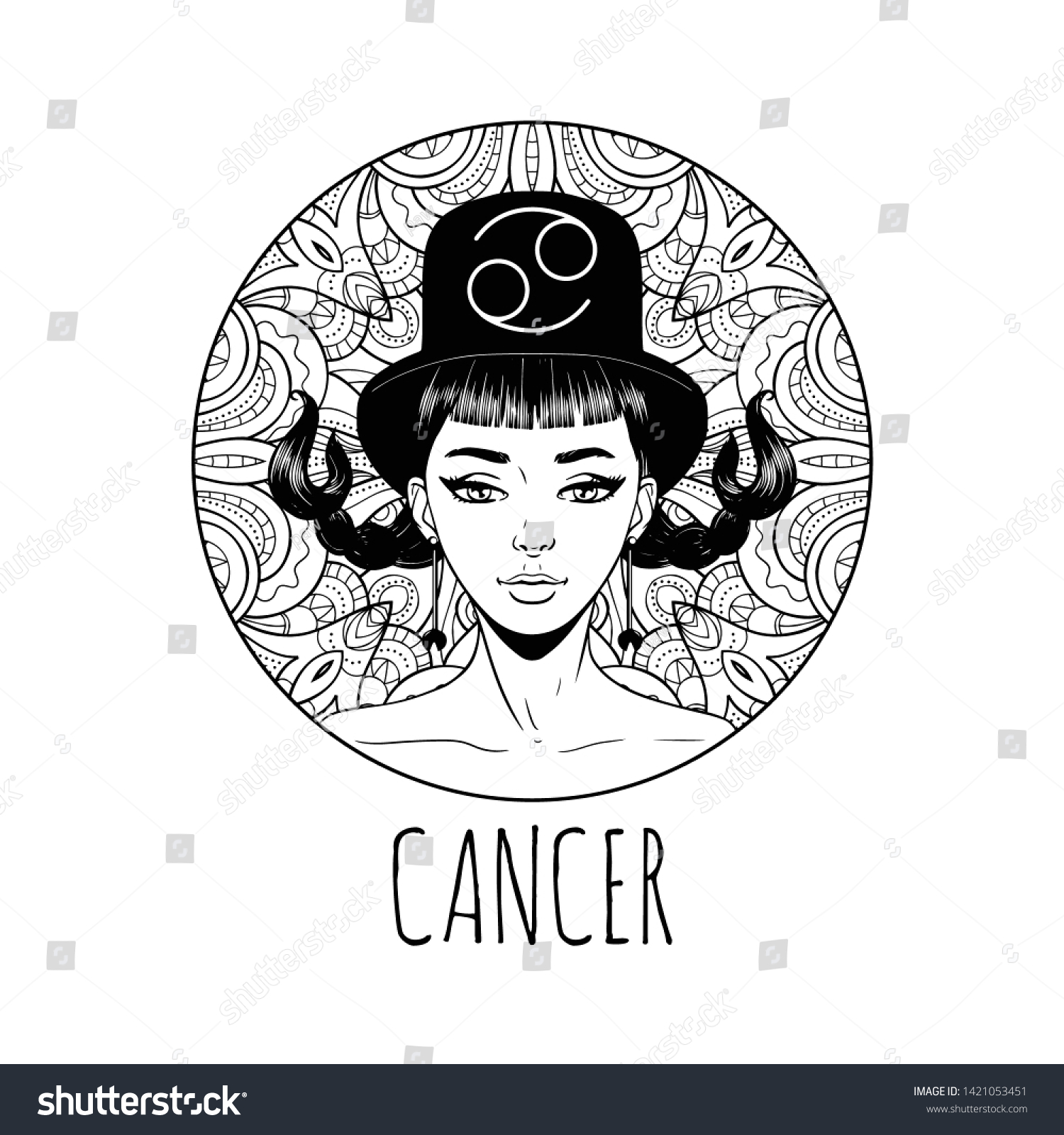 Cancer Zodiac Sign Artwork Adult Coloring Stock Vector Royalty ...