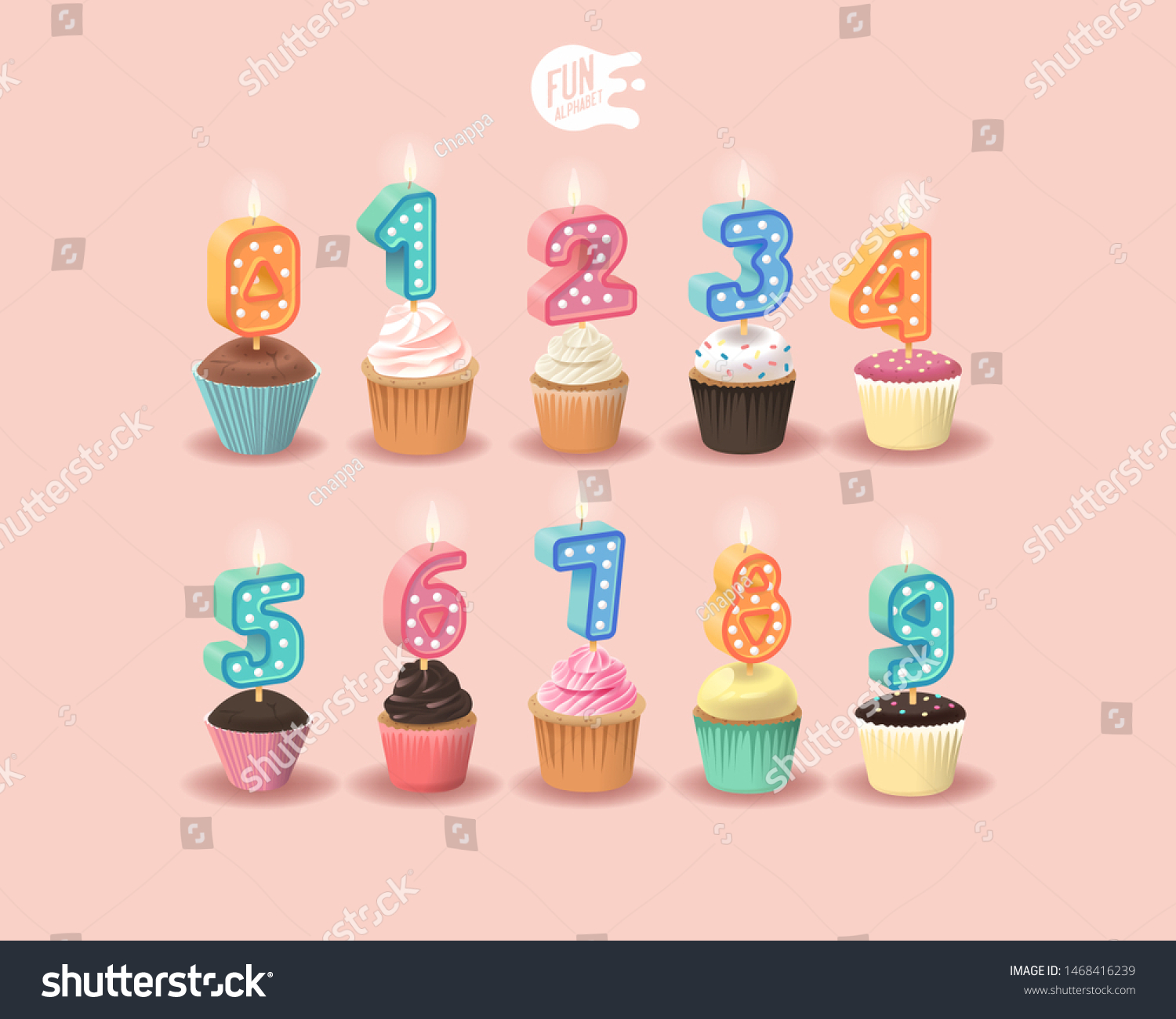 SVG of Candle 3D Sweet Numbers On A Pink Background. Set For Candy Bar. Font For Happy Birthday Celebration. Realistic Collection for Children's Party. Baby Shower. Muffin With Candle. 3D Sweet Alphabet svg