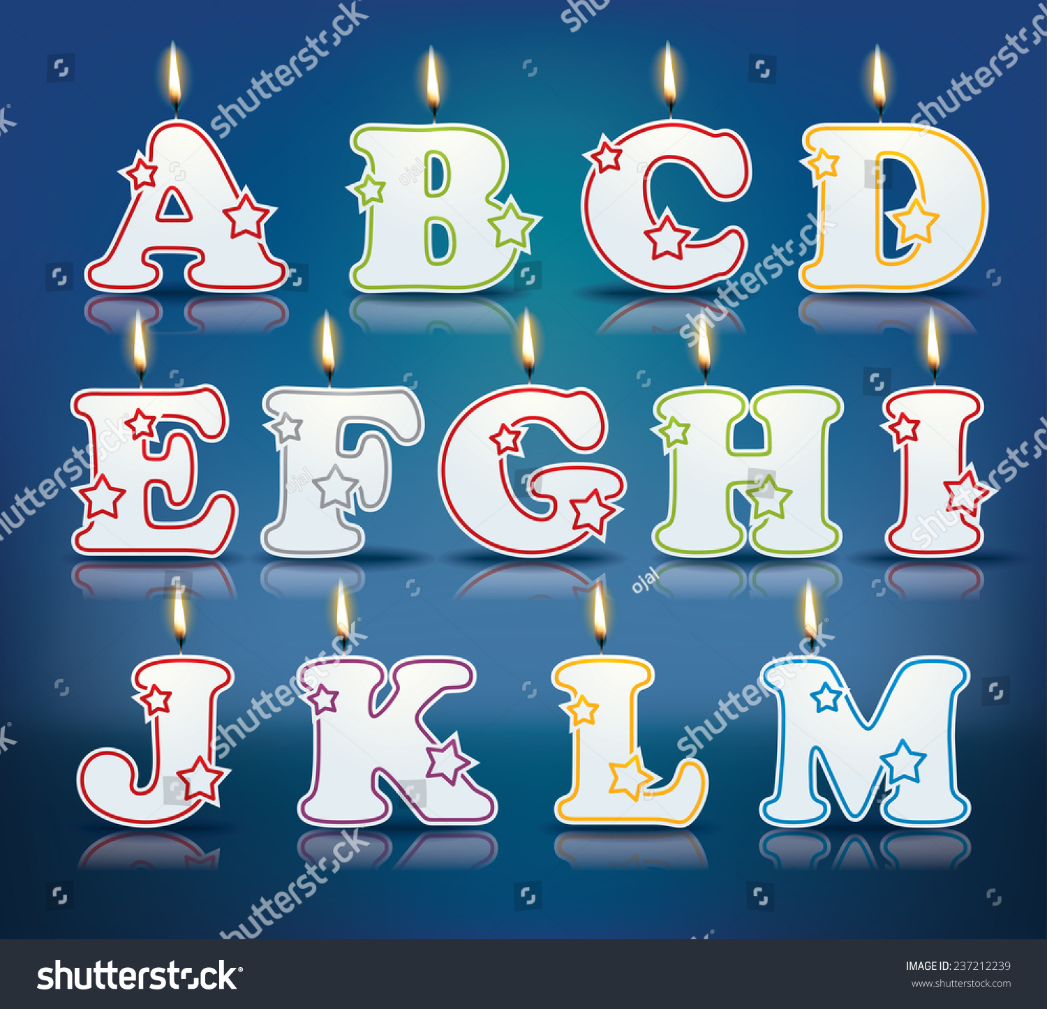 SVG of Candle letters from A to M with flames - eps 10 vector illustration svg