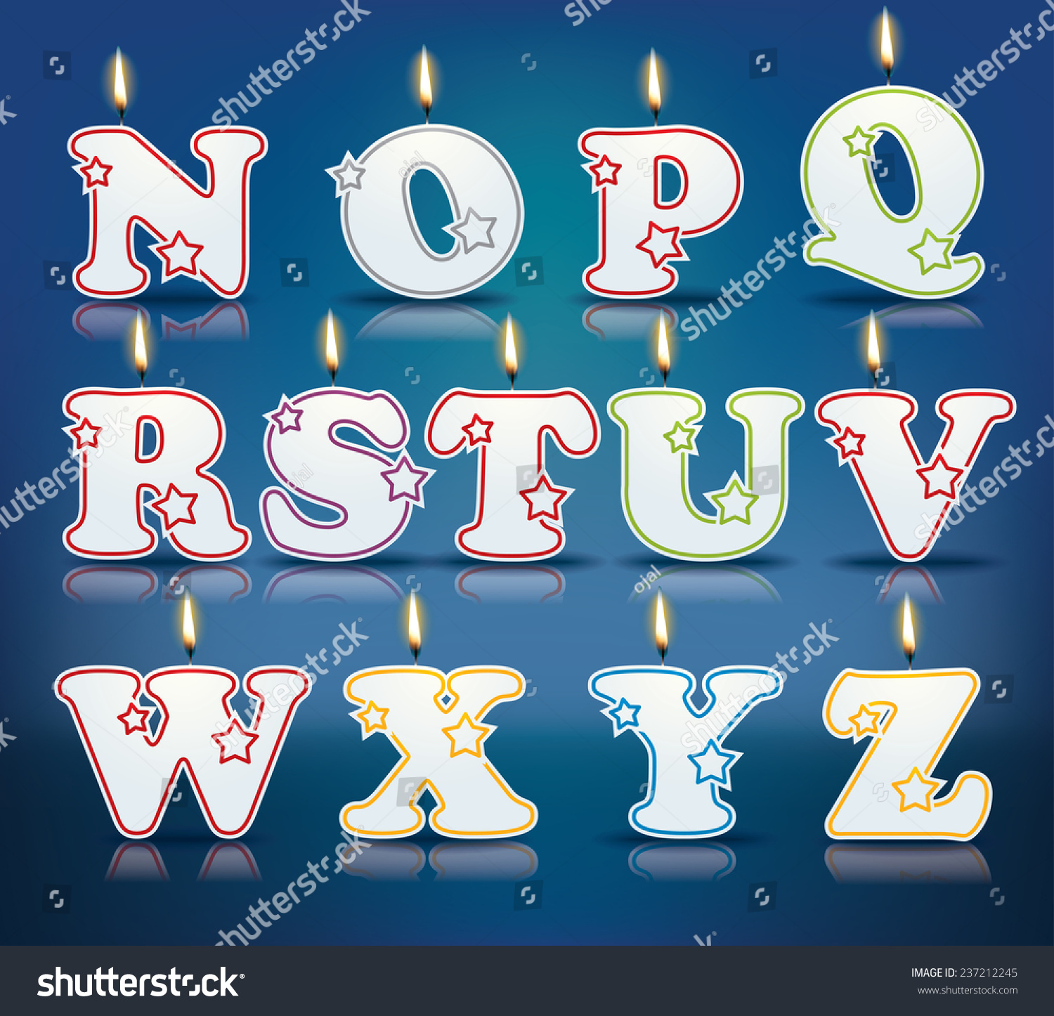 SVG of Candle letters from N to Z with flames - eps 10 vector illustration svg