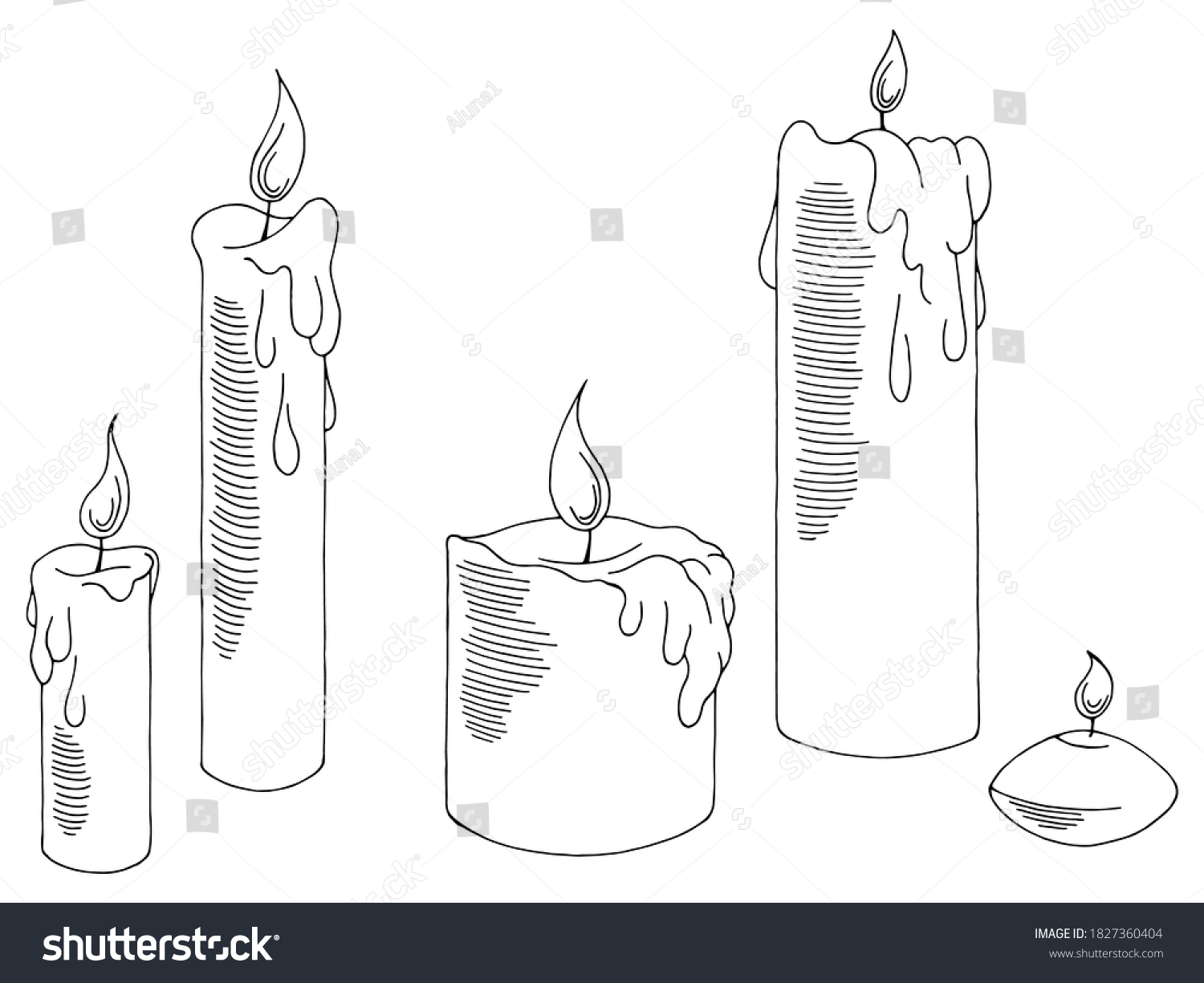 Candle Set Graphic Black White Isolated Stock Vector (Royalty Free ...