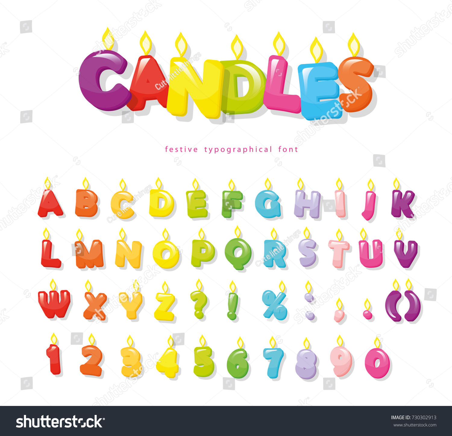 SVG of Candles font. Festive cartoon letters and numbers for birthday or other design. svg