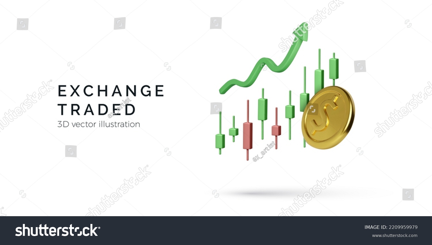 SVG of Candlestick chart with 3D arrow up and gold coin. Stock exchange trade. Business banner for mobile app or online trading platform. Vector illustration svg