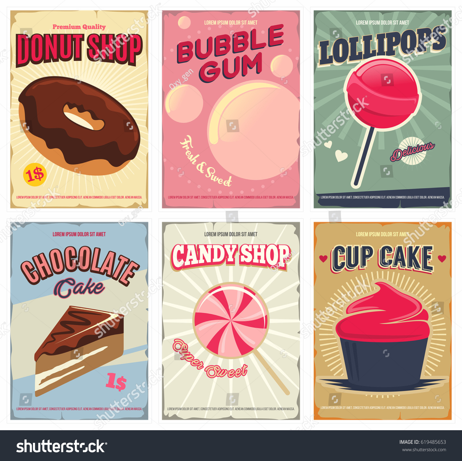 candy shop retro posters flyers set stock vector royalty free