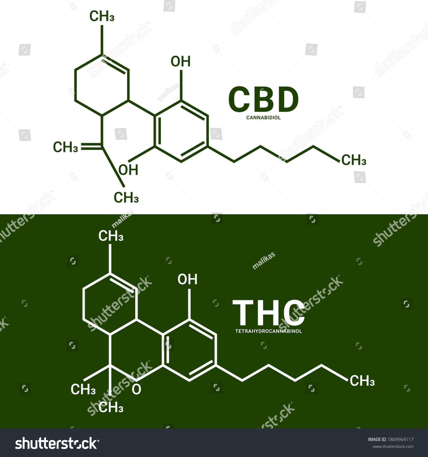 Cannabidiol Tetrahydrocannabinol Molecule Structure Compound Stock Vector Royalty Free 