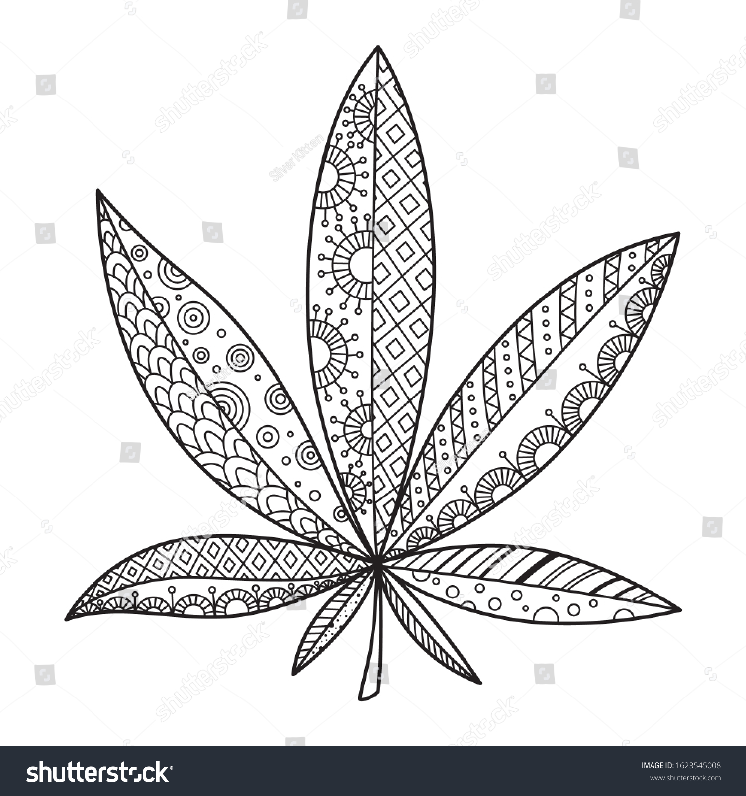 「Cannabis Doodle Coloring Book Page Antistress」のベクター画像素材（ロイヤリティフリー