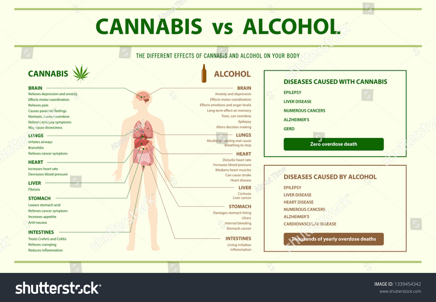 Cannabis Vs Alcohol Horizontal Infographic Illustration: Vetor Stock ...