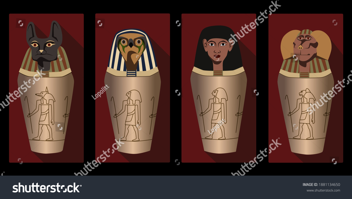 Canopic Jars Ancient Egyptian Elements Using: เวกเตอร์สต็อก (ปลอดค่า ...