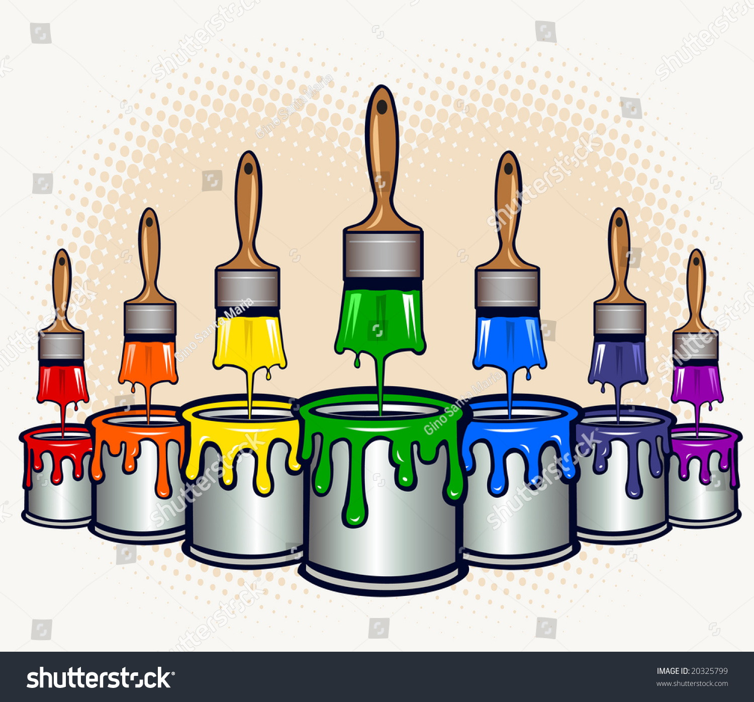 Cans Paint Brushes Dripping Down Paints Stock Vector 20325799