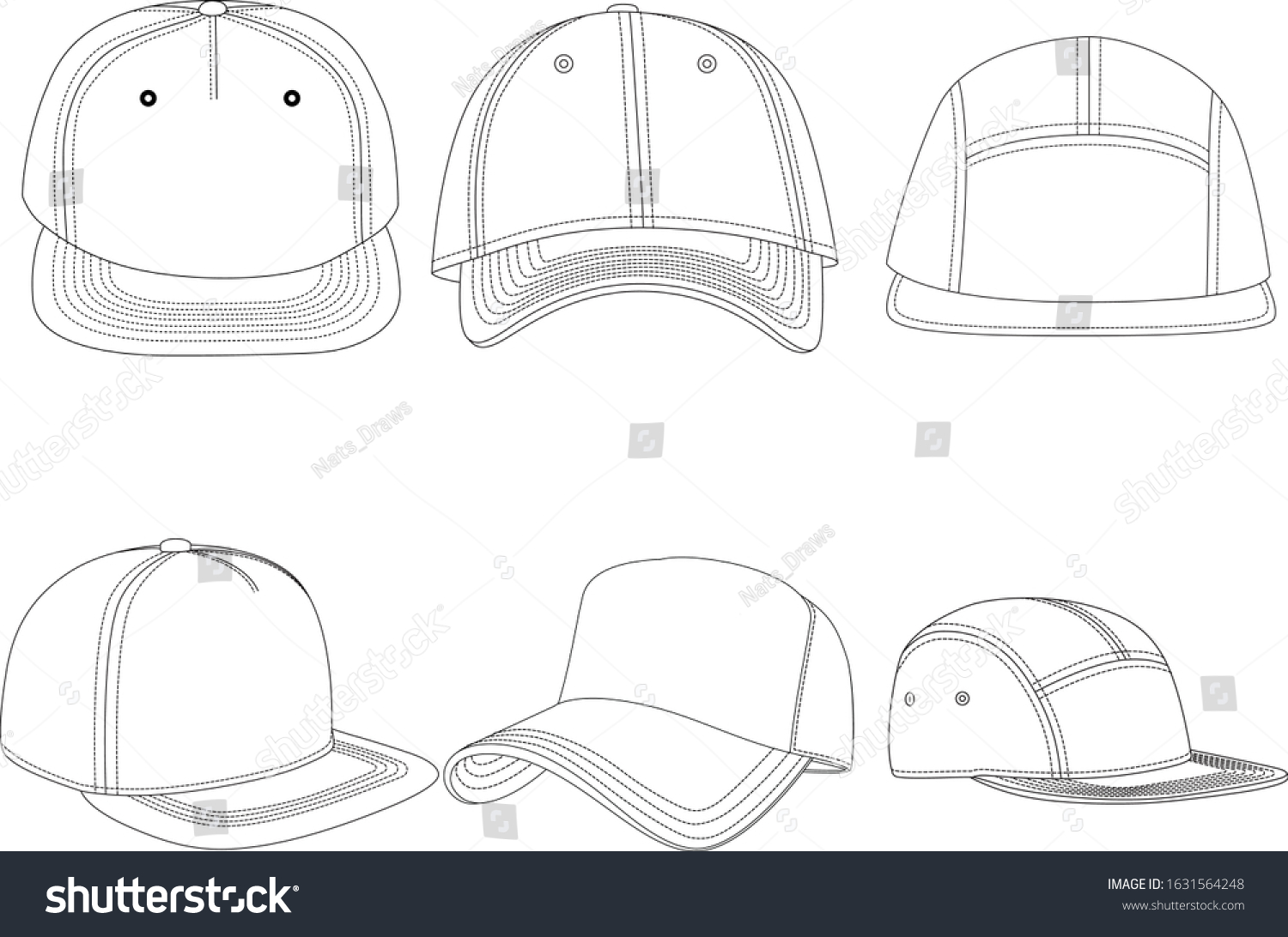 Cap Hats Design Template Flat Cad Stock Vector (Royalty Free) 1631564248