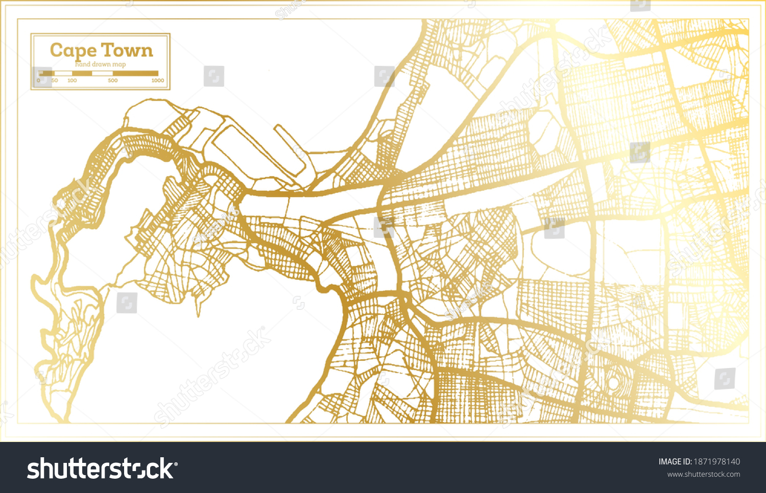 Cape Town South Africa City Map Stock Vector Royalty Free 1871978140   Stock Vector Cape Town South Africa City Map In Retro Style In Golden Color Outline Map Vector Illustration 1871978140 