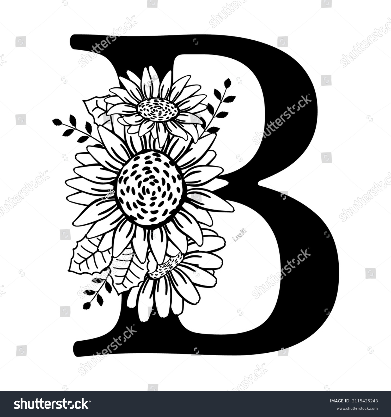 Letra Mayúscula B Con Flores. Monograma,: Vector De Stock (libre De ...