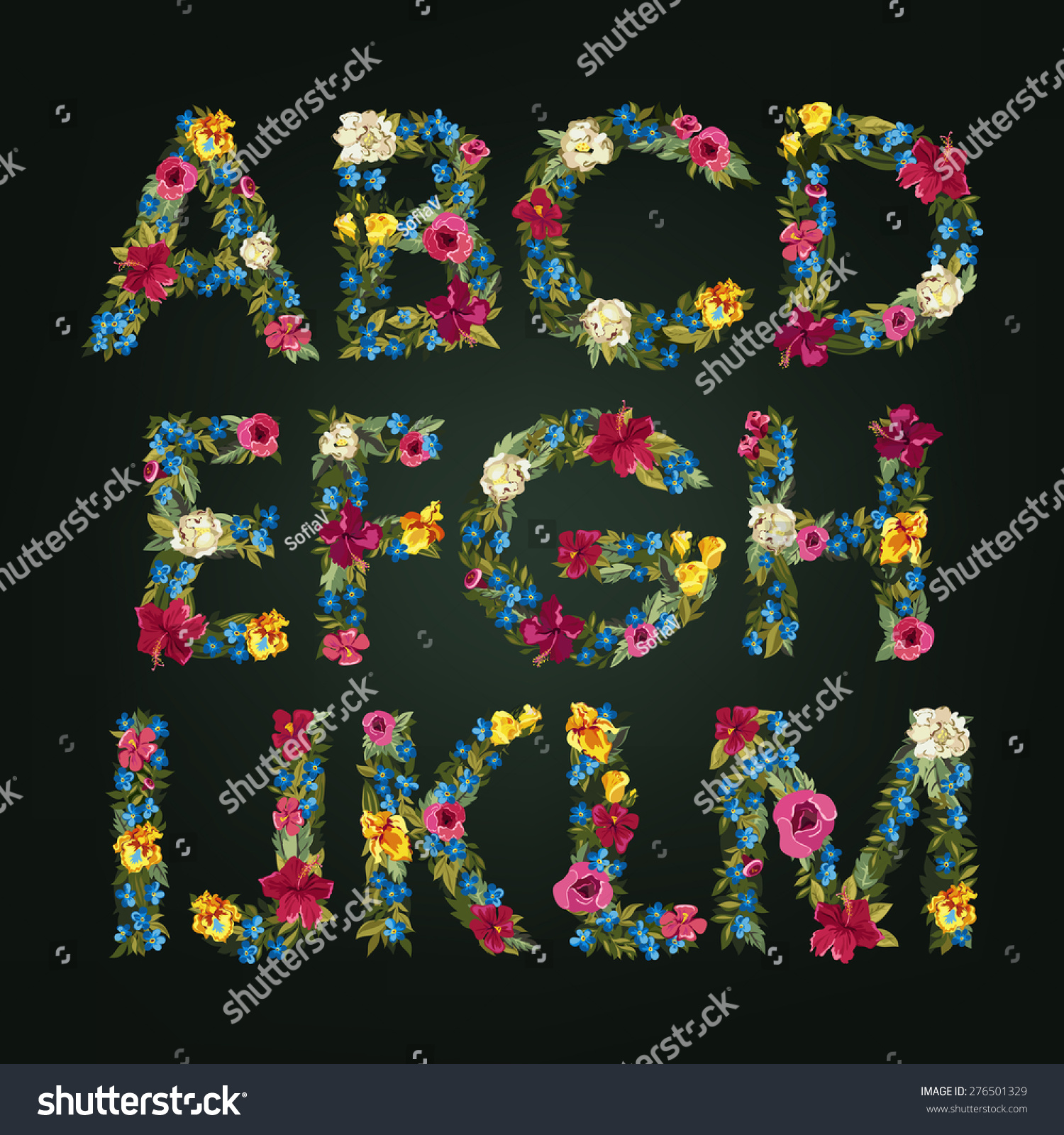 Capital Letters Flower Alphabet Colorful Font Uppercase