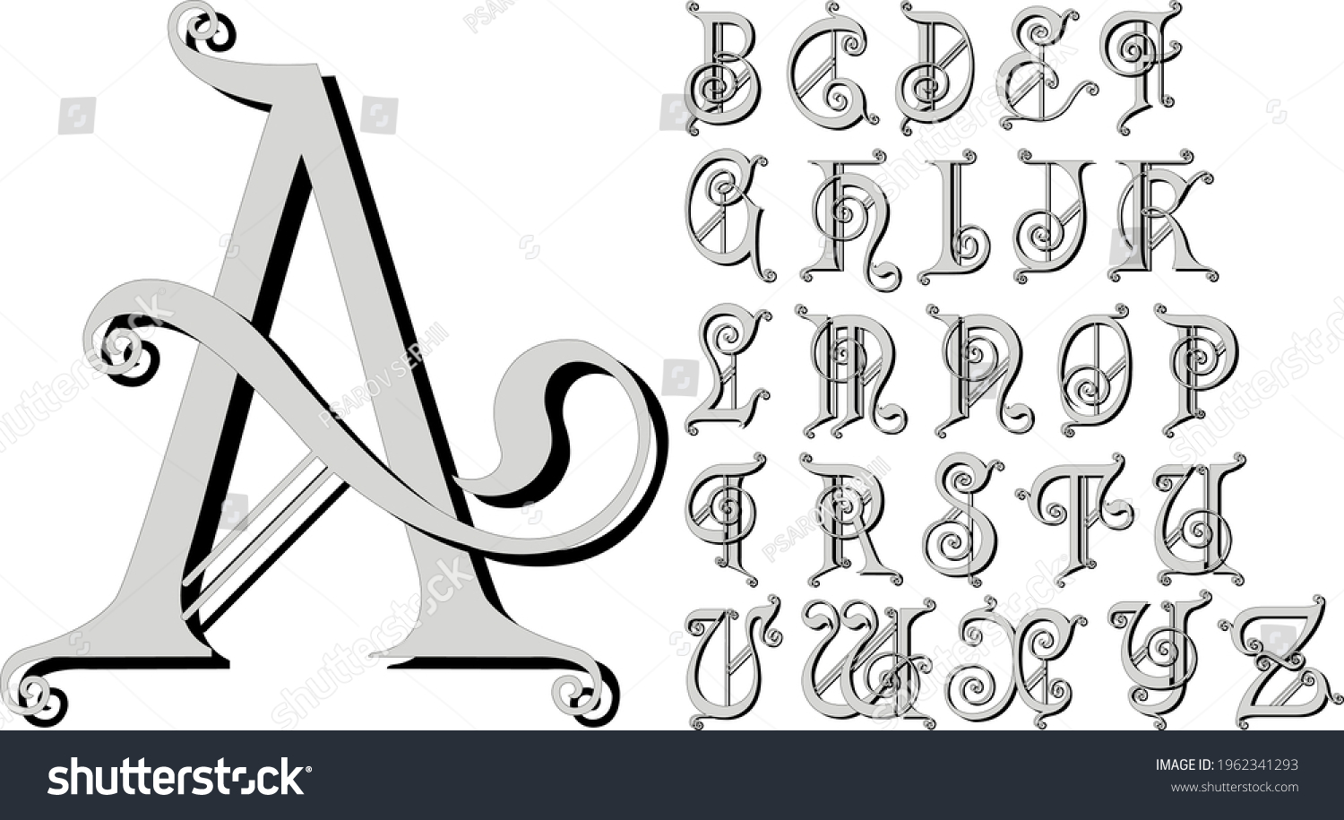 Capital Letters Ornament Alphabet Stock Vector (Royalty Free) 1962341293