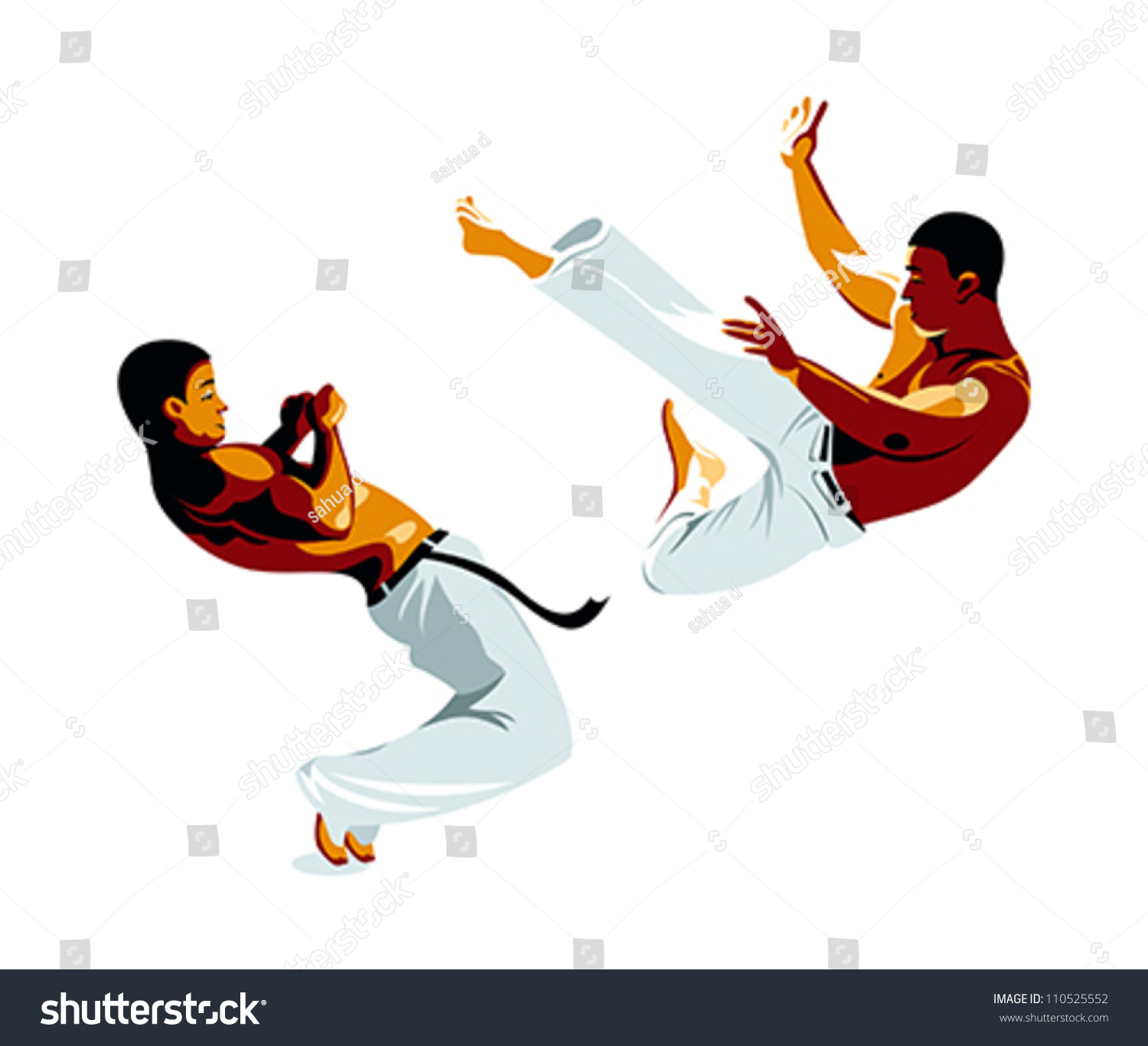 Capoeira Fighters Kick And Defense Isolated Stock Vector Illustration ...