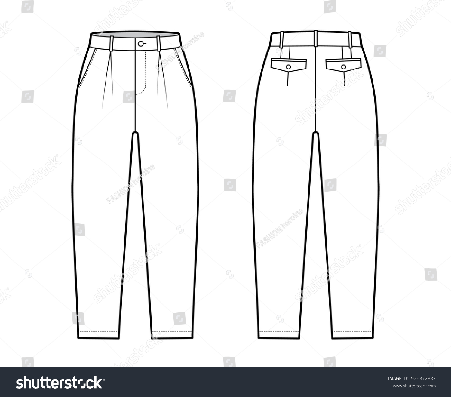 Capri Pants Technical Fashion Illustration Belt Stock Vector (Royalty ...