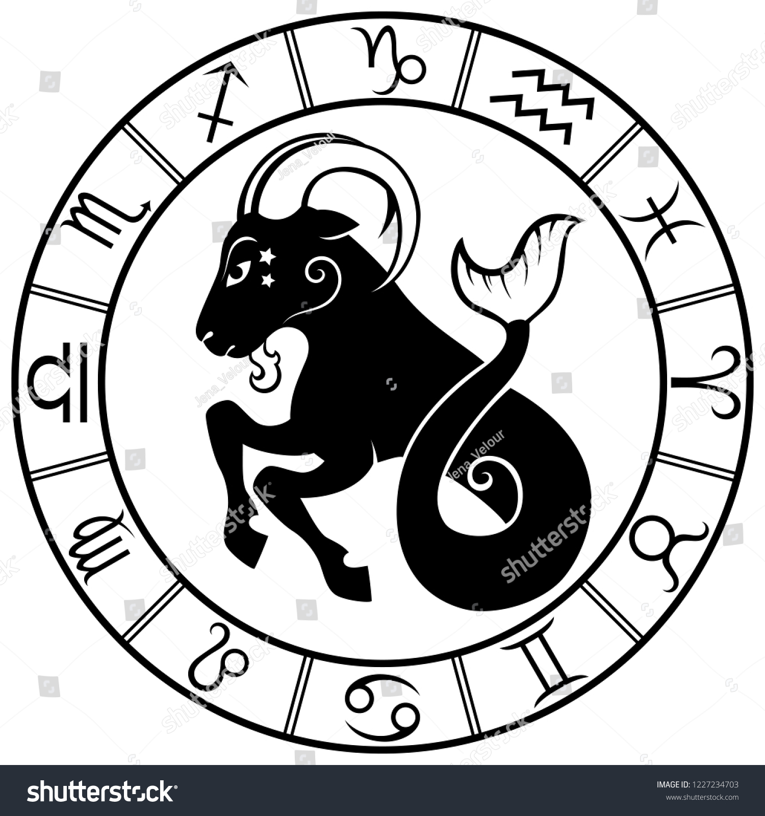 Capricorn Horoscope Zodiac Sign Silhouette Isolated Stock Vector ...