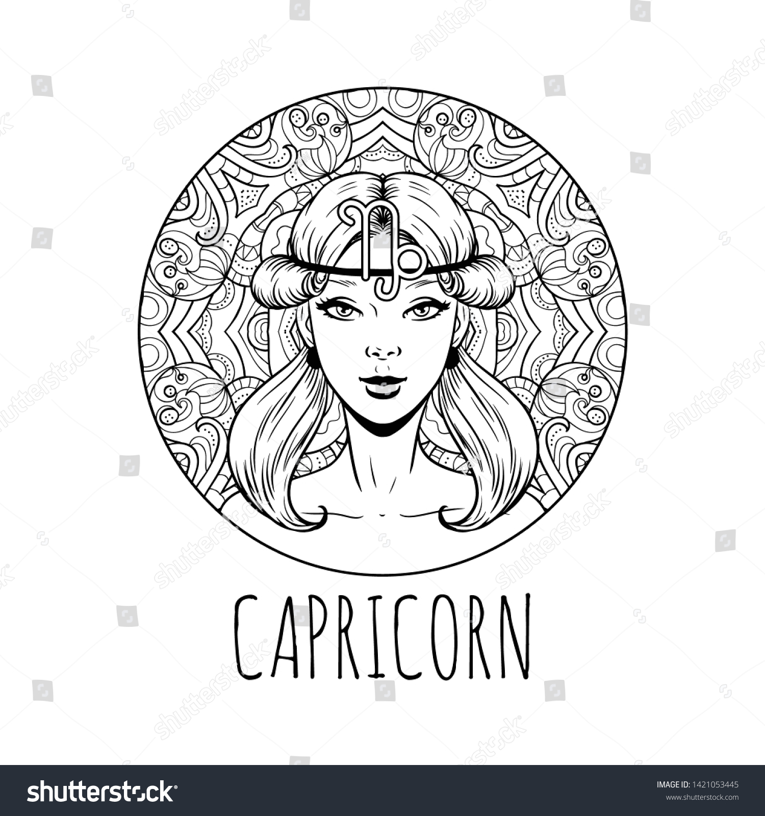 Capricorn Zodiac Sign Artwork Adult Coloring Stock Vector (Royalty Free ...