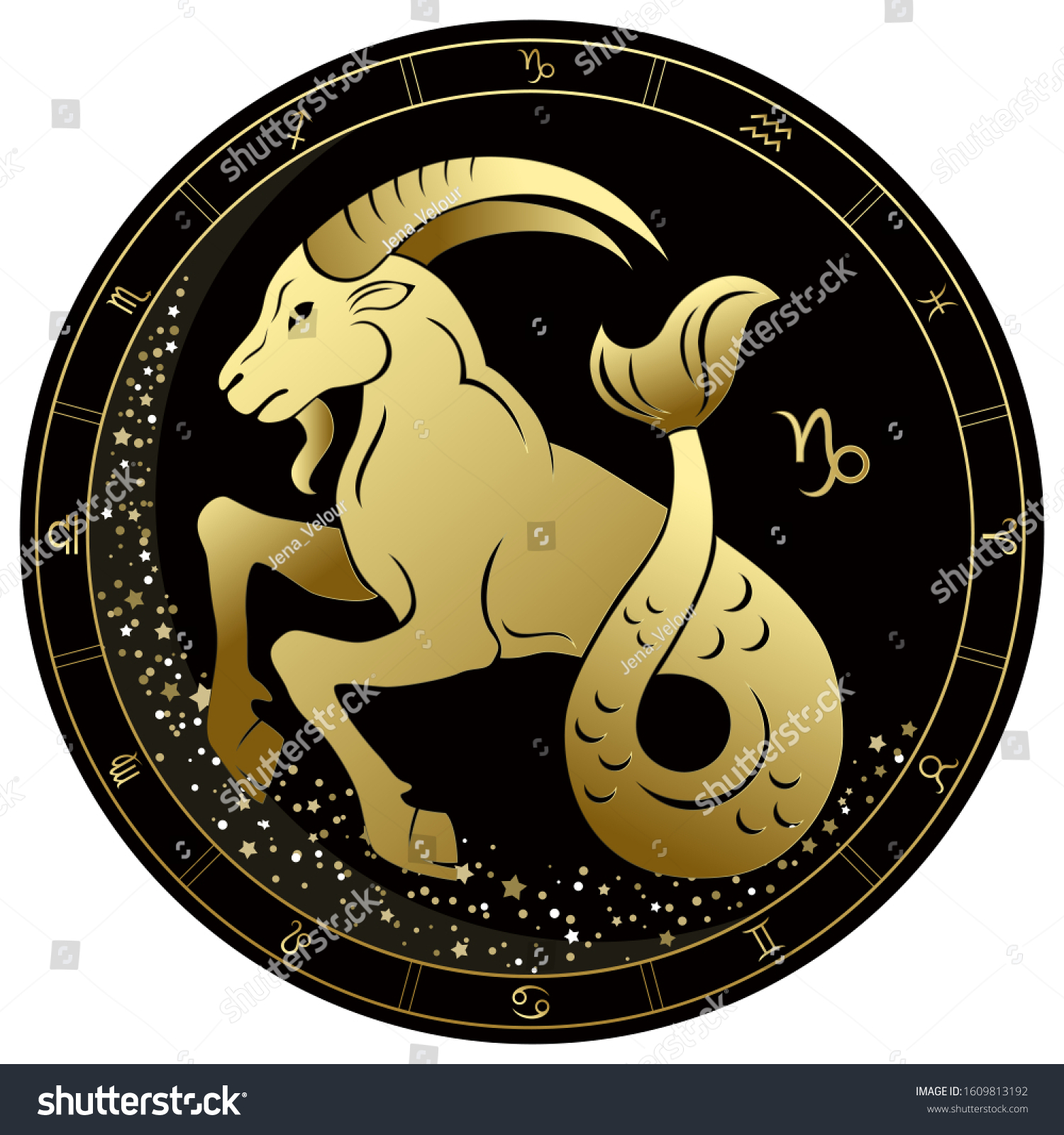 Capricorn Zodiac Sign Golden Circle On Stock Vector (Royalty Free ...