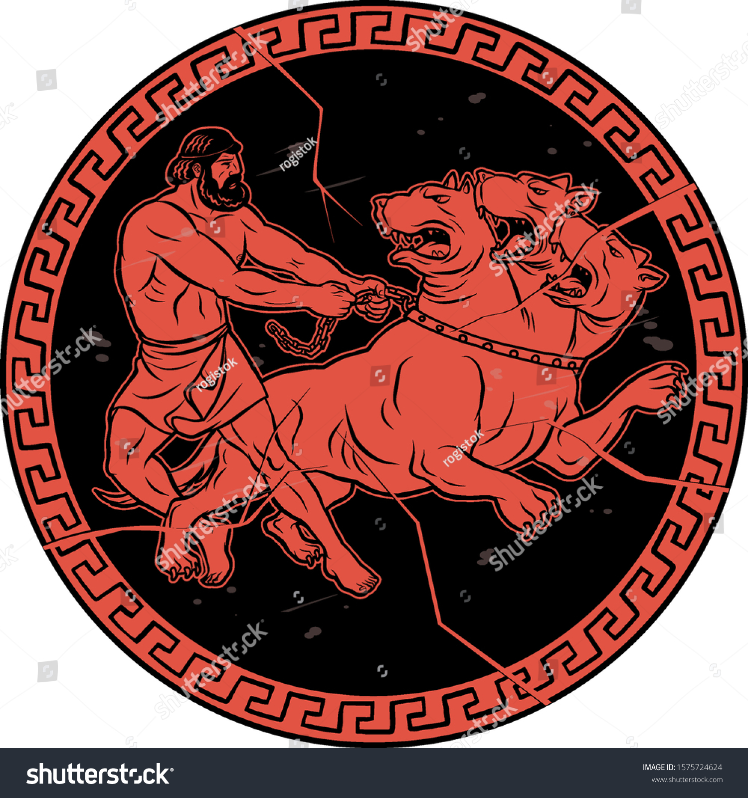 SVG of Capture and bring back Cerberus. 12 Labours of Hercules Heracles. Myths Of Ancient Greece illustration svg