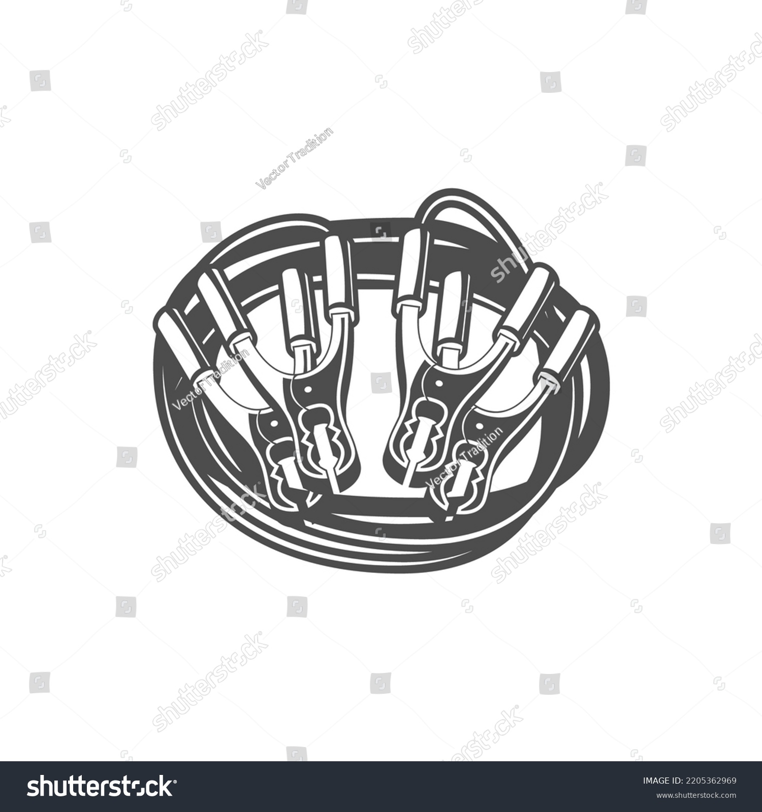 SVG of Car battery jumper power cable isolated monochrome icon. Vector vehicle power supply wire, caption nippers or pliers. Start automobile cable, battery clamp to cigarette lighter, alligator clips svg