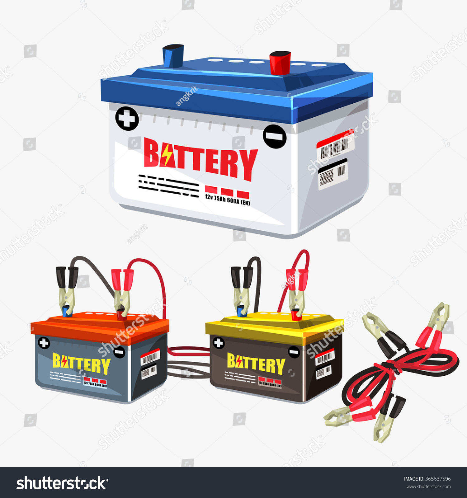 SVG of Car battery set. Jumper cable.two jumper cables clipped to the terminals - vector illustration svg