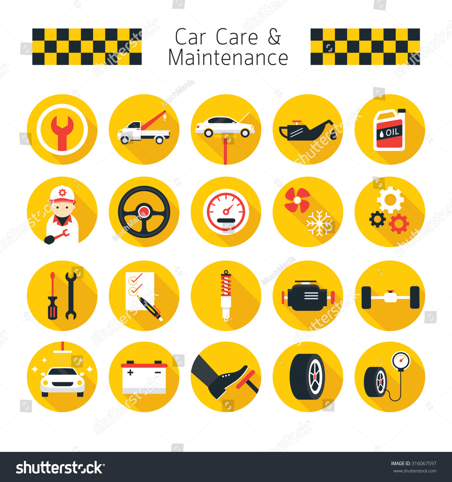 Car Care and Maintenance Objects icons Set, Flat Design, Vehicle 