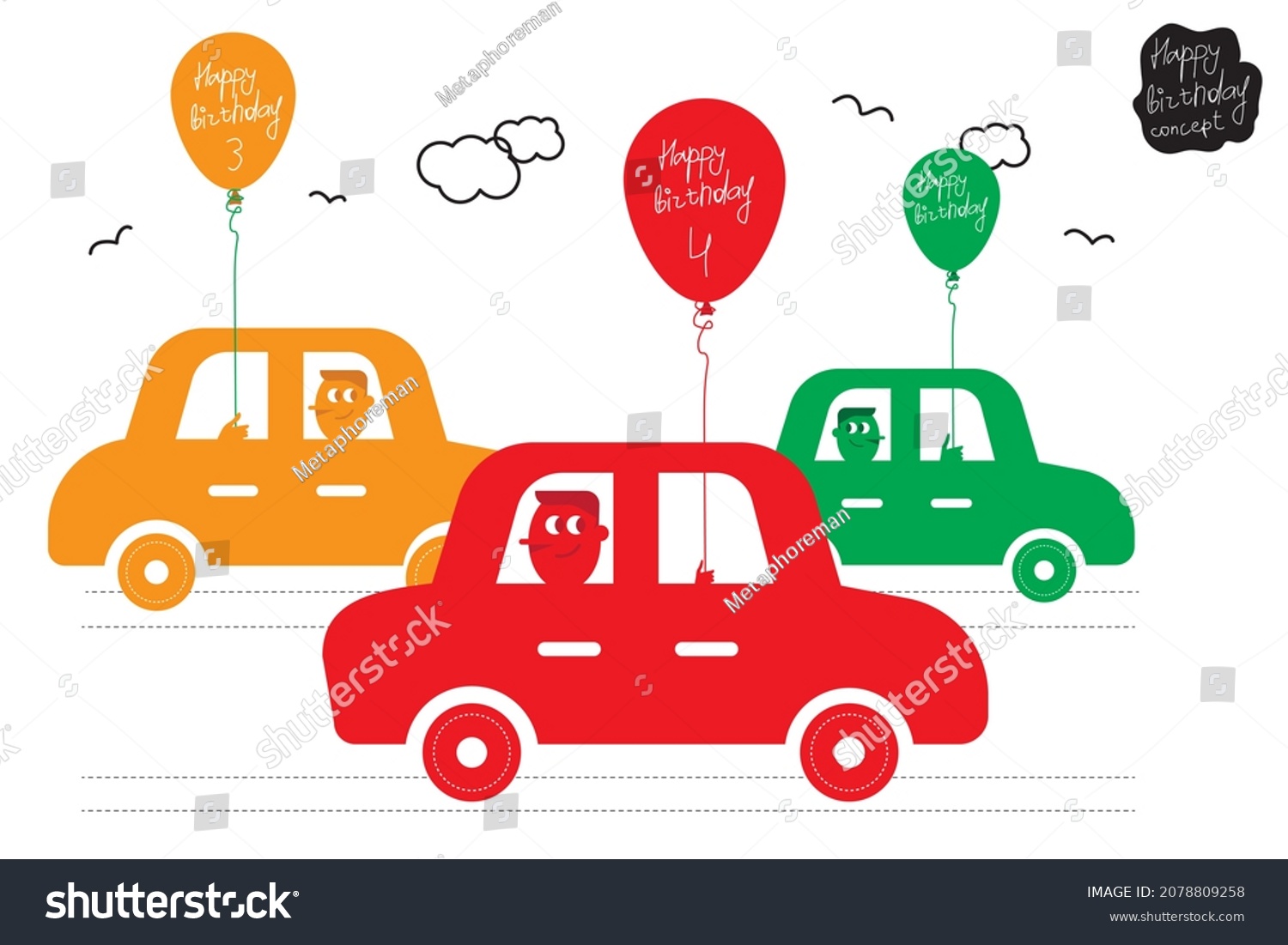 Car Flat Icon Happy Birthday Concept Stock Vector (Royalty Free