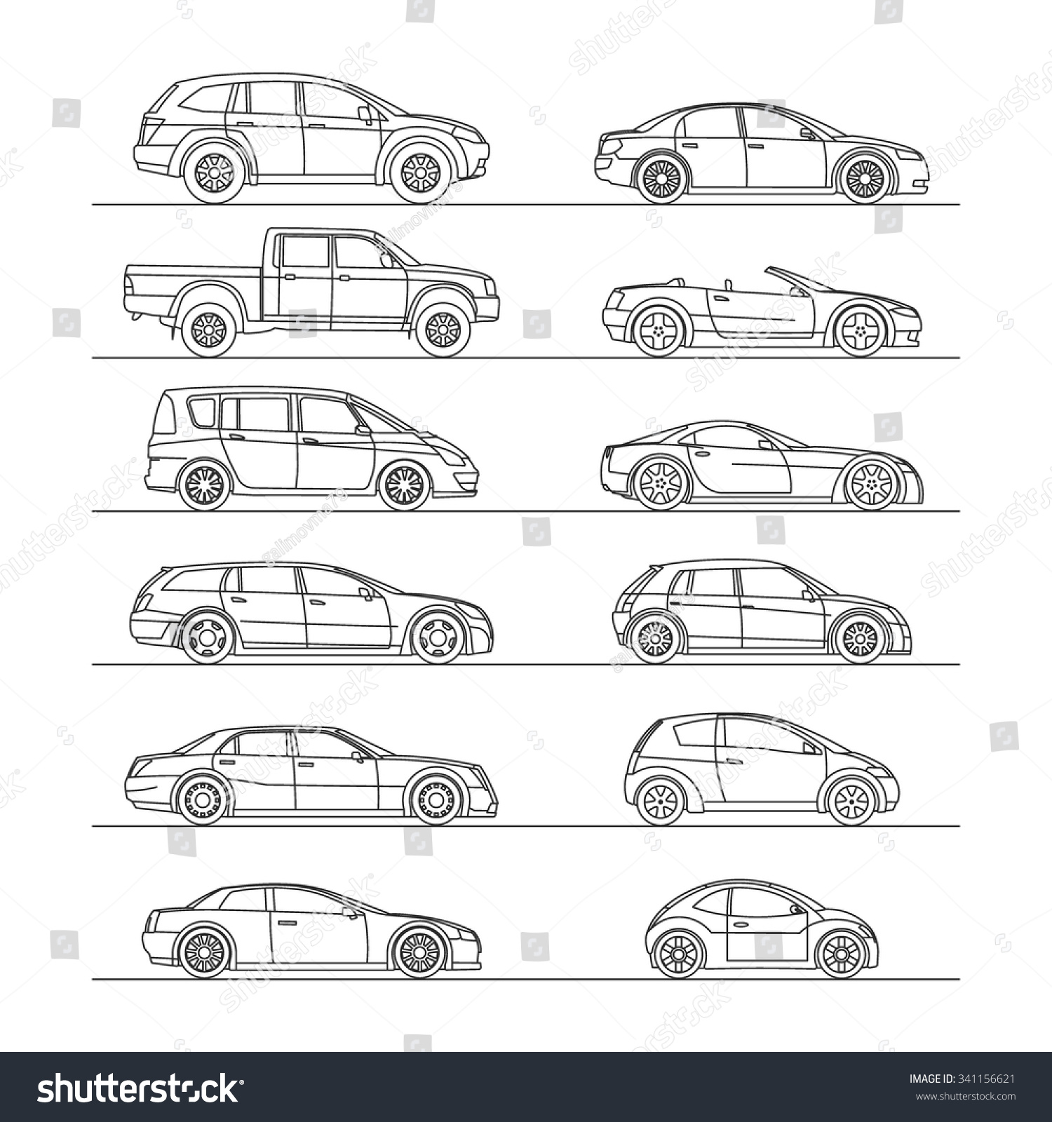 Car Icon Set Line Draw Vector Illustration - 341156621 : Shutterstock