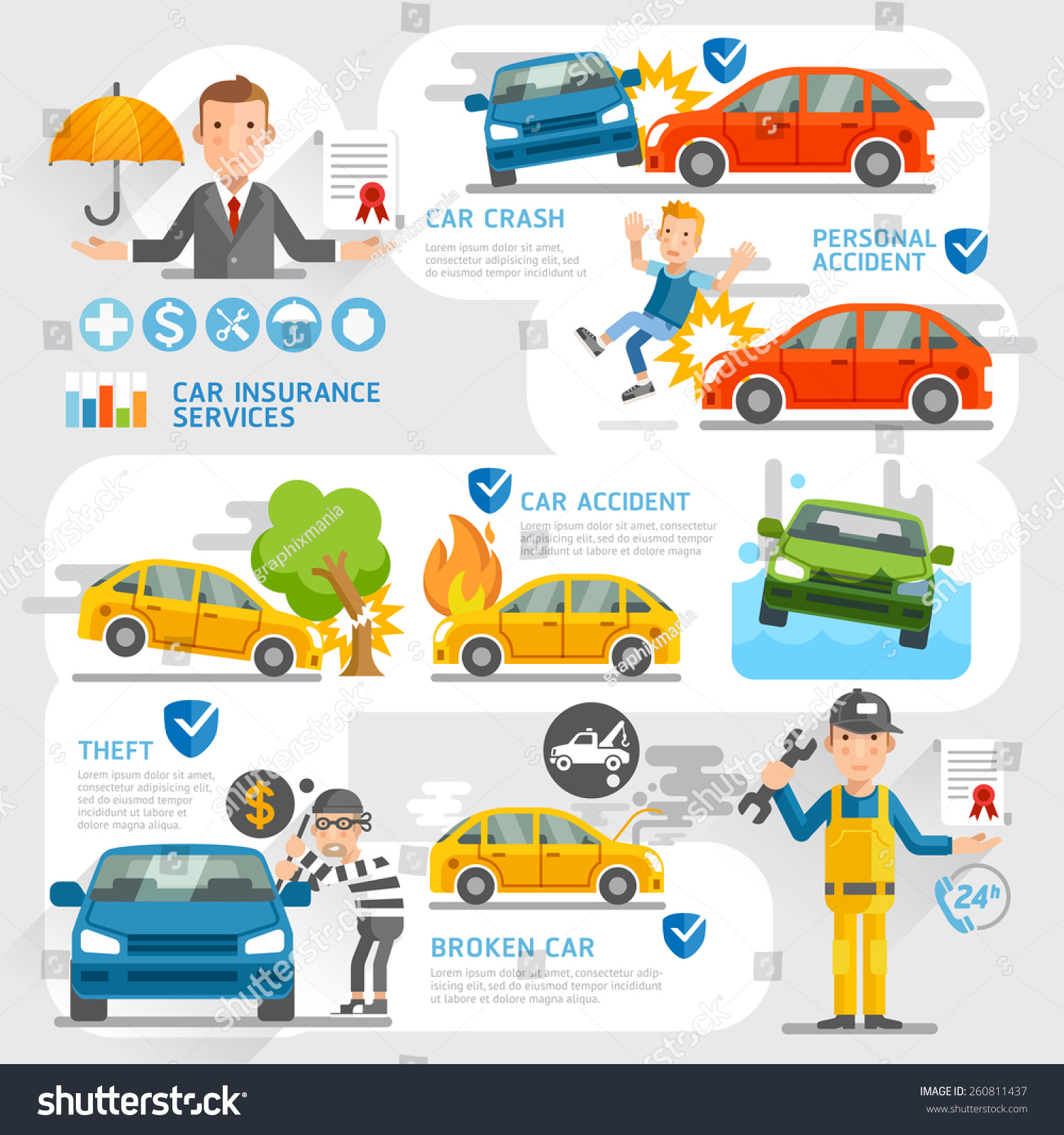 Car Insurance Business Character Icons Template Stock Vector Royalty Free 260811437