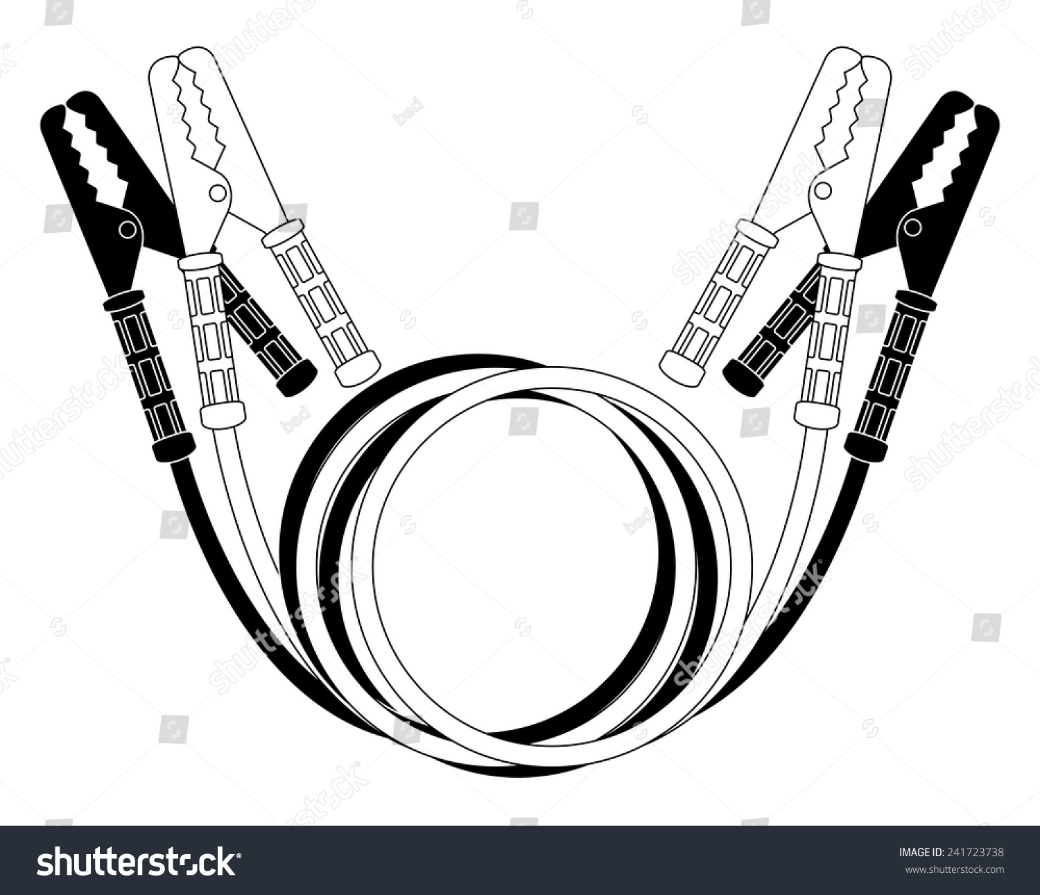 SVG of Car jumper power cables. Black and white wire clamps. Vector illustration isolated on white  svg