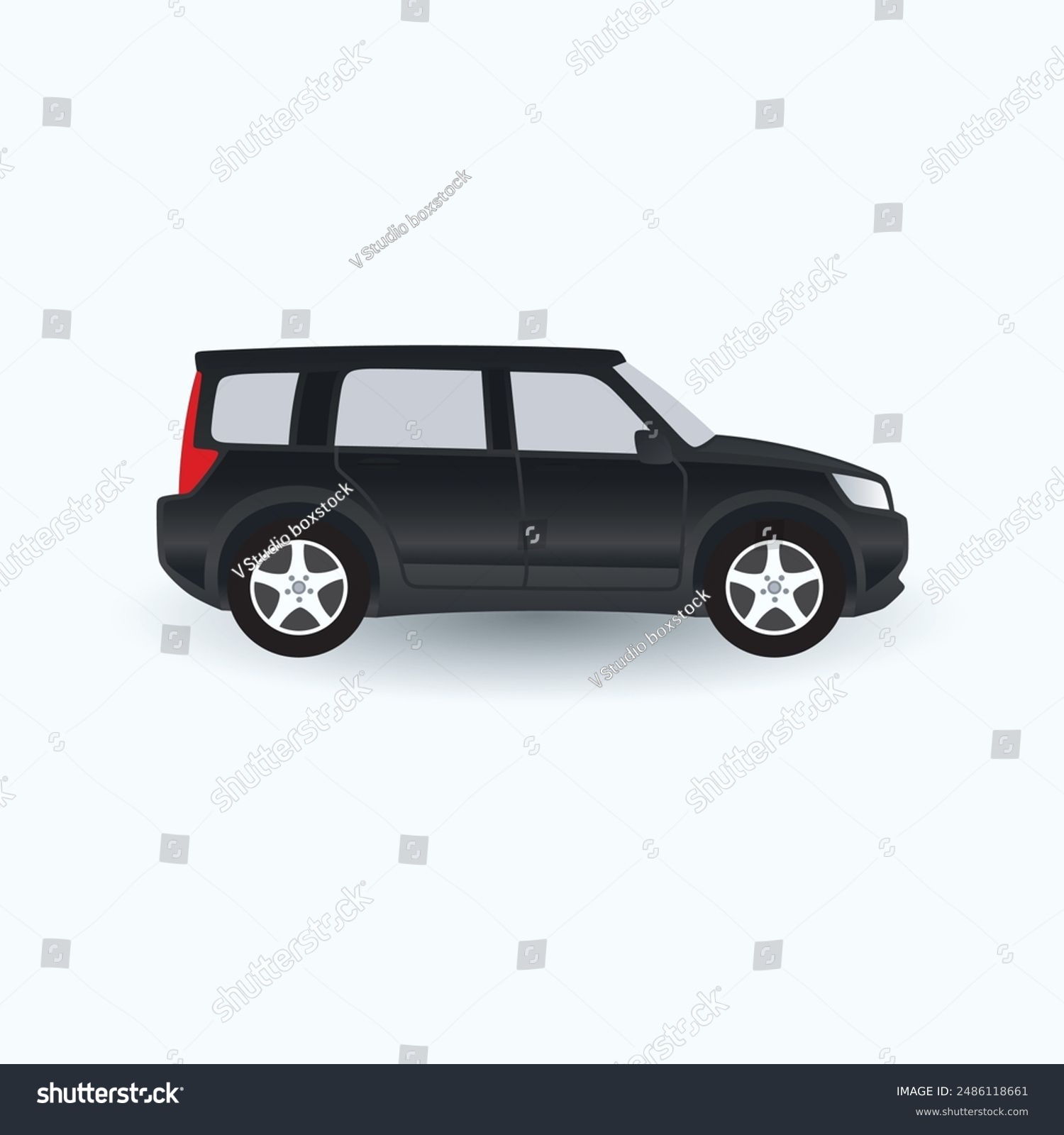 recommend clip art: Car model silhouette Transport, Realistic vector black car hatchback in side view, SUV 4x4 Luxury C Segment, small car, sport sedan car, hatchback, illustration in seamless