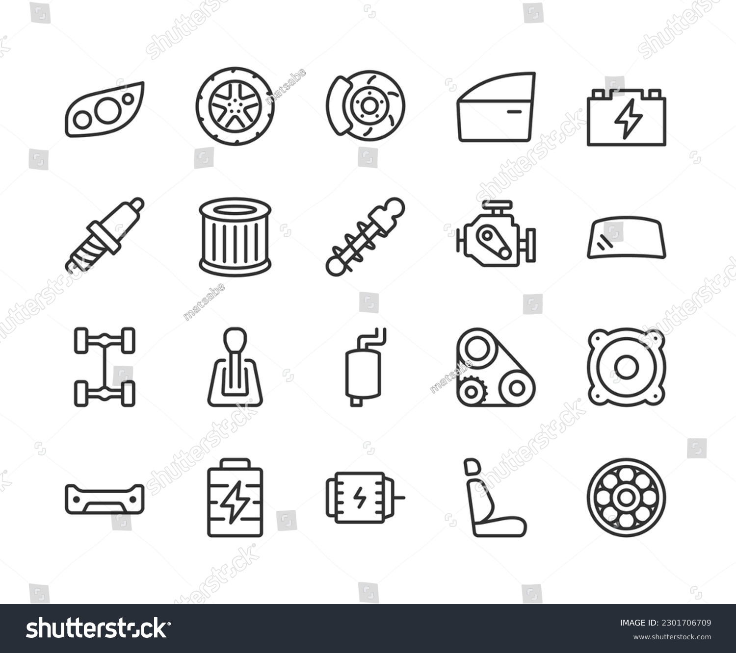 SVG of Car parts, icon set. Repair and maintenance. Auto Service. Components and accessories for different models of cars. service stations linear icons. Line with editable stroke. Line with editable stroke svg