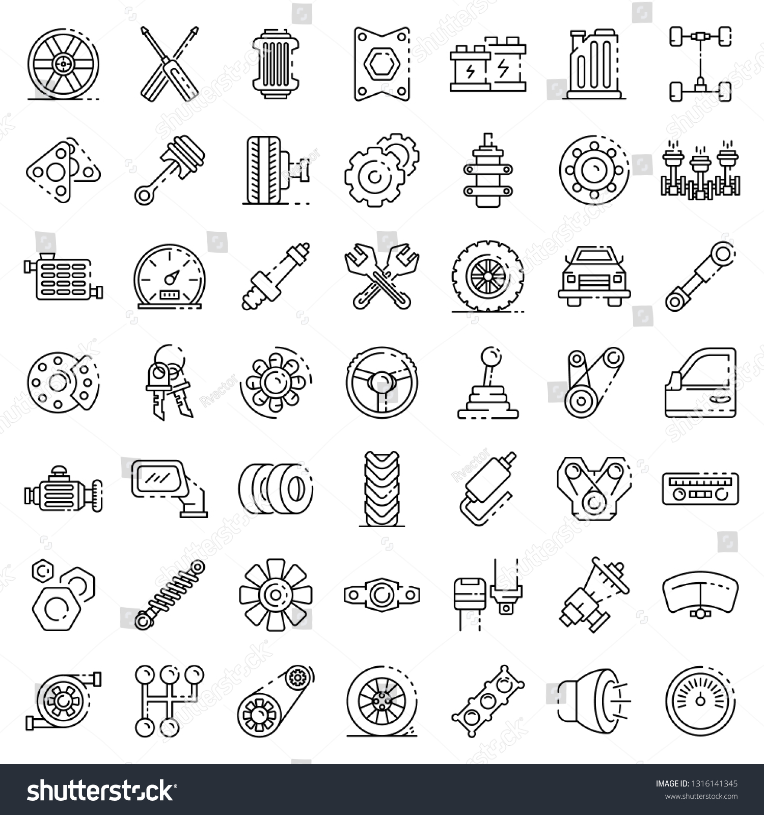 SVG of Car parts icons set. Outline set of car parts vector icons for web design isolated on white background svg