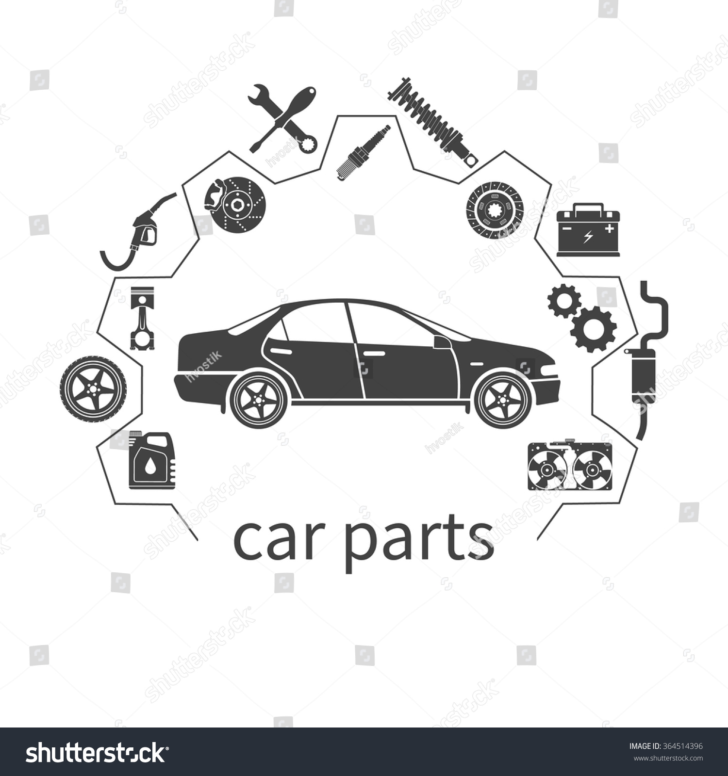 Car Parts Set Icons Auto Spare Stock Vector 364514396 ...
